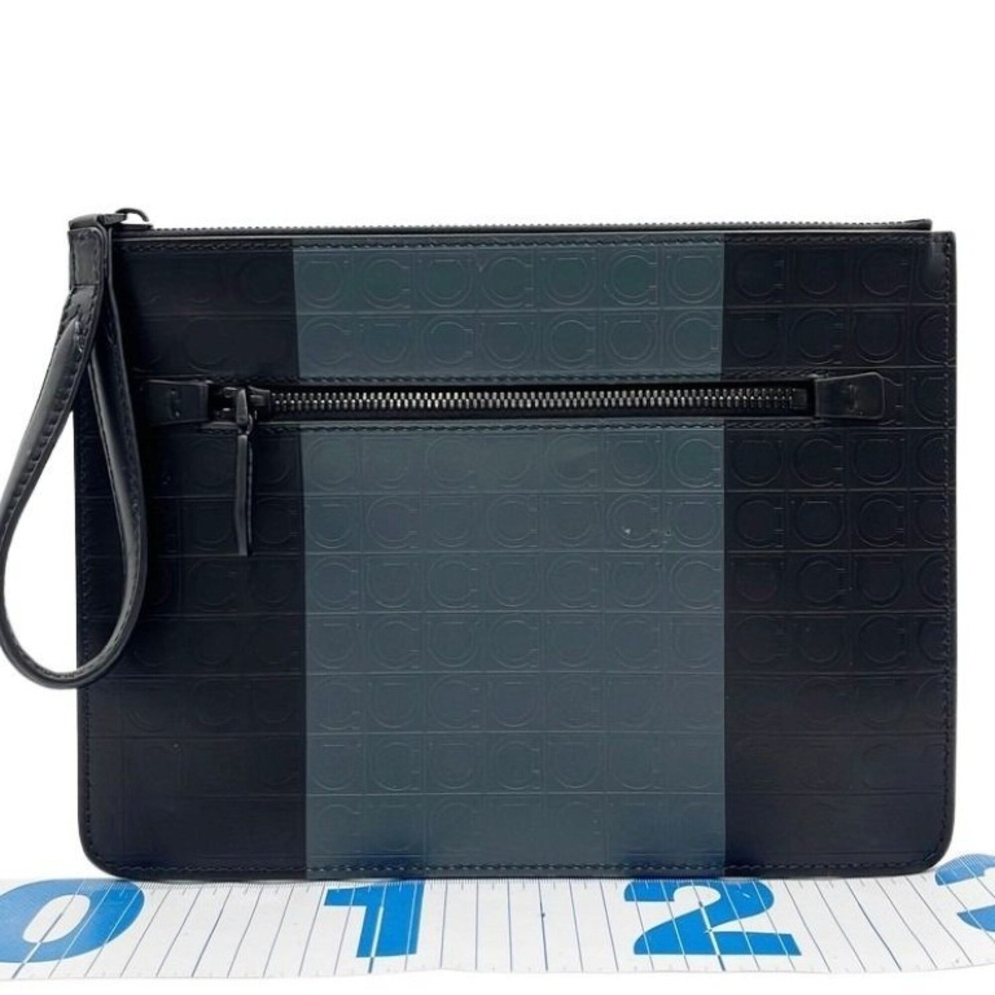 Salvatore Ferragamo Black Gray Leather Clutch Bag (Pre-Owned)