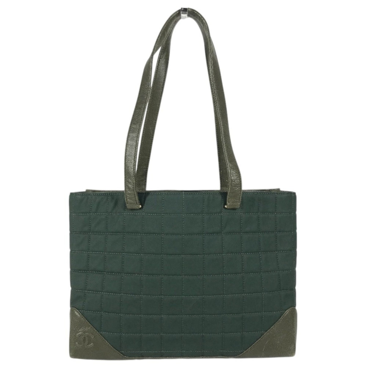 Chanel Chocolate Bar Khaki Nylon Leather Shoulder Bag Tote Bag (Pre-Owned)