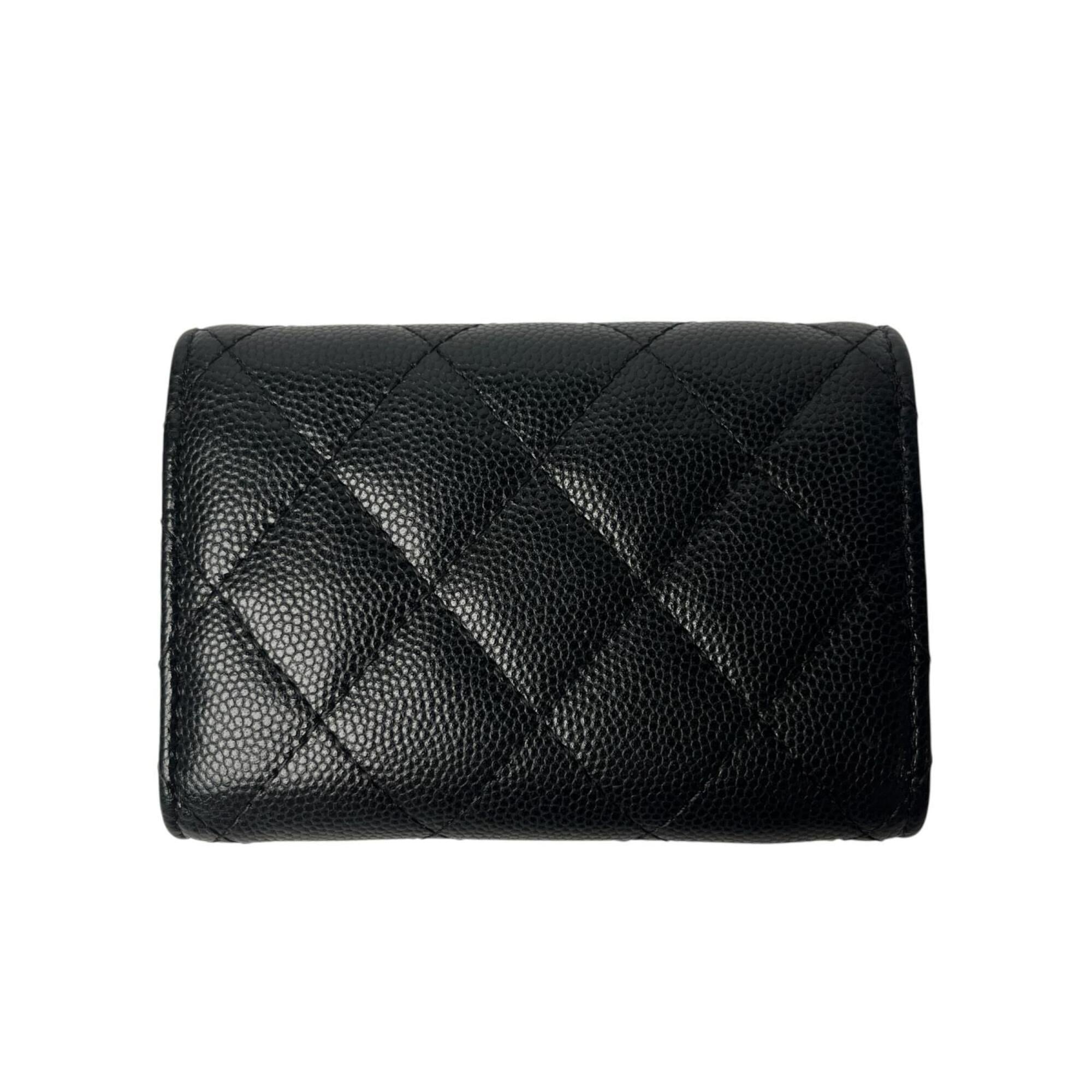 Chanel Black Leather Grained Calfskin Wallet (Tri-Fold) (Pre-Owned)