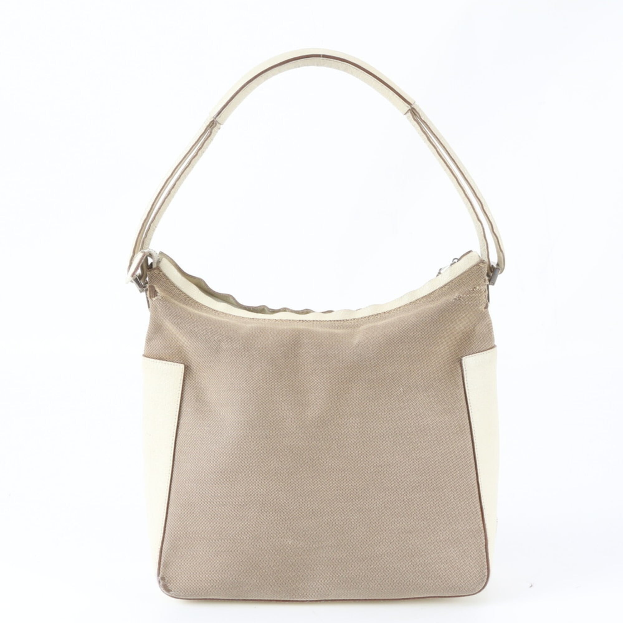 Gucci Beige Off-White Leather Canvas Shoulder Bag Tote Bag (Pre-Owned)