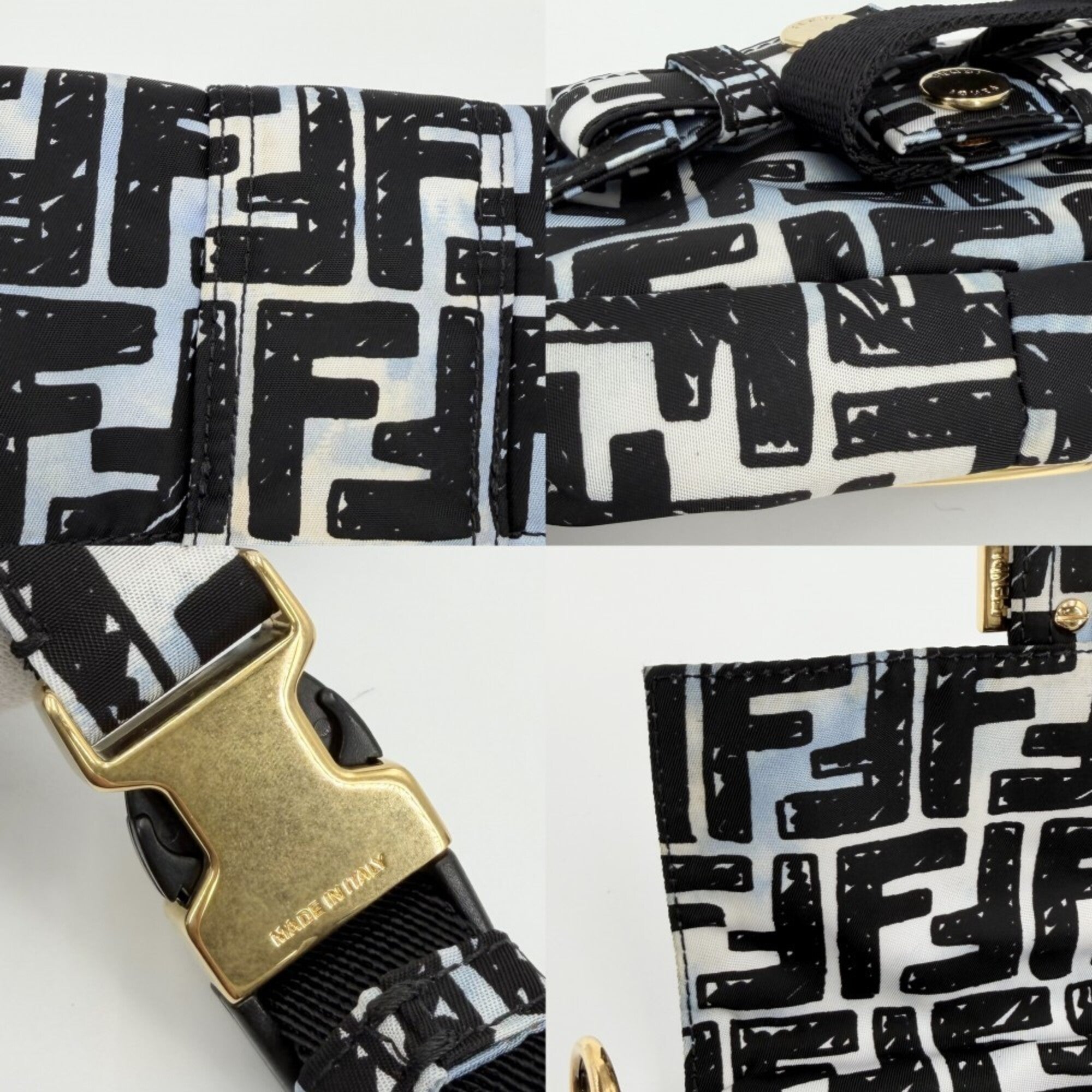 Fendi Black Blue White Nylon Shoulder Bag Sling Bag (Pre-Owned)