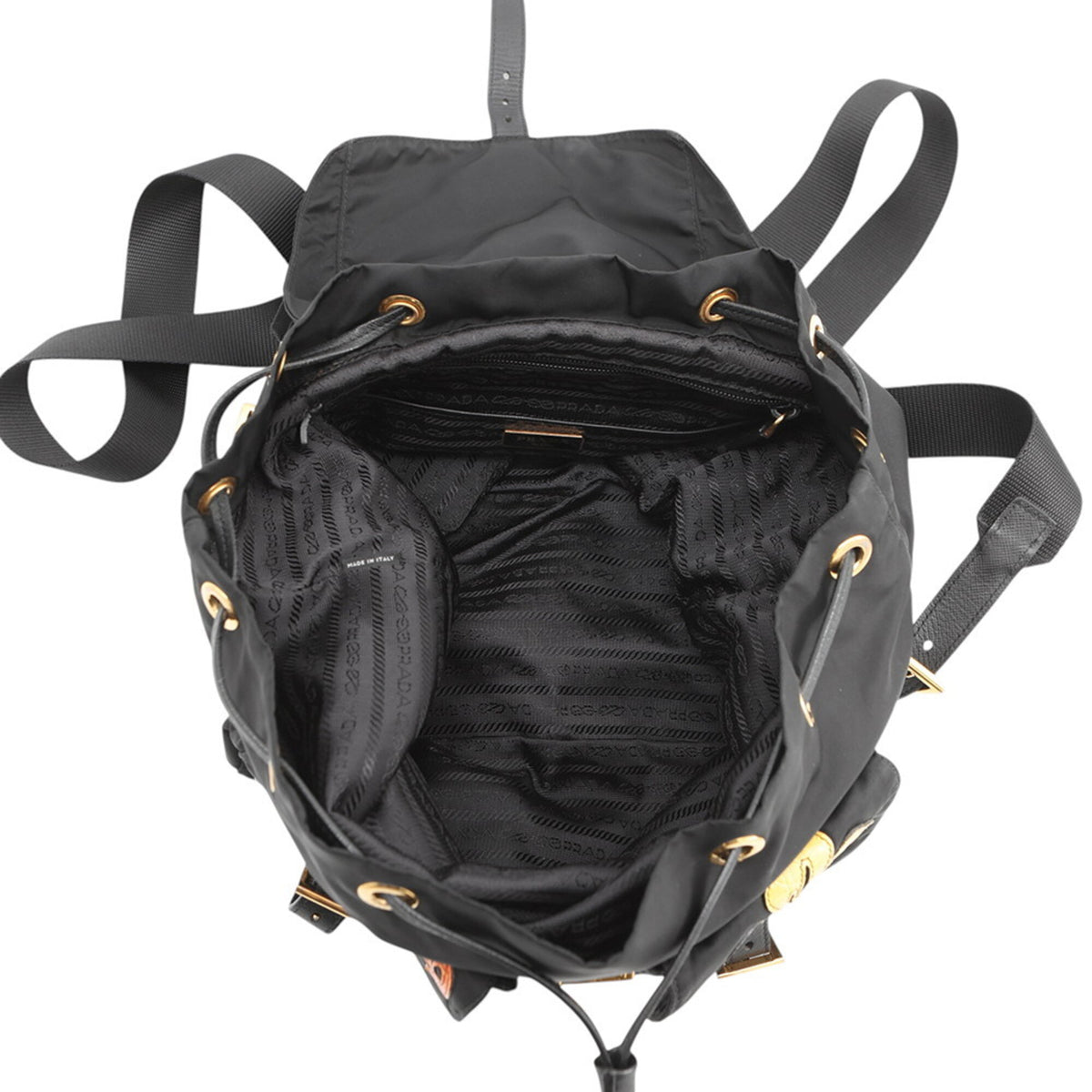 Prada Black Multi-Color Nylon Leather Backpack Handbag (Pre-Owned)