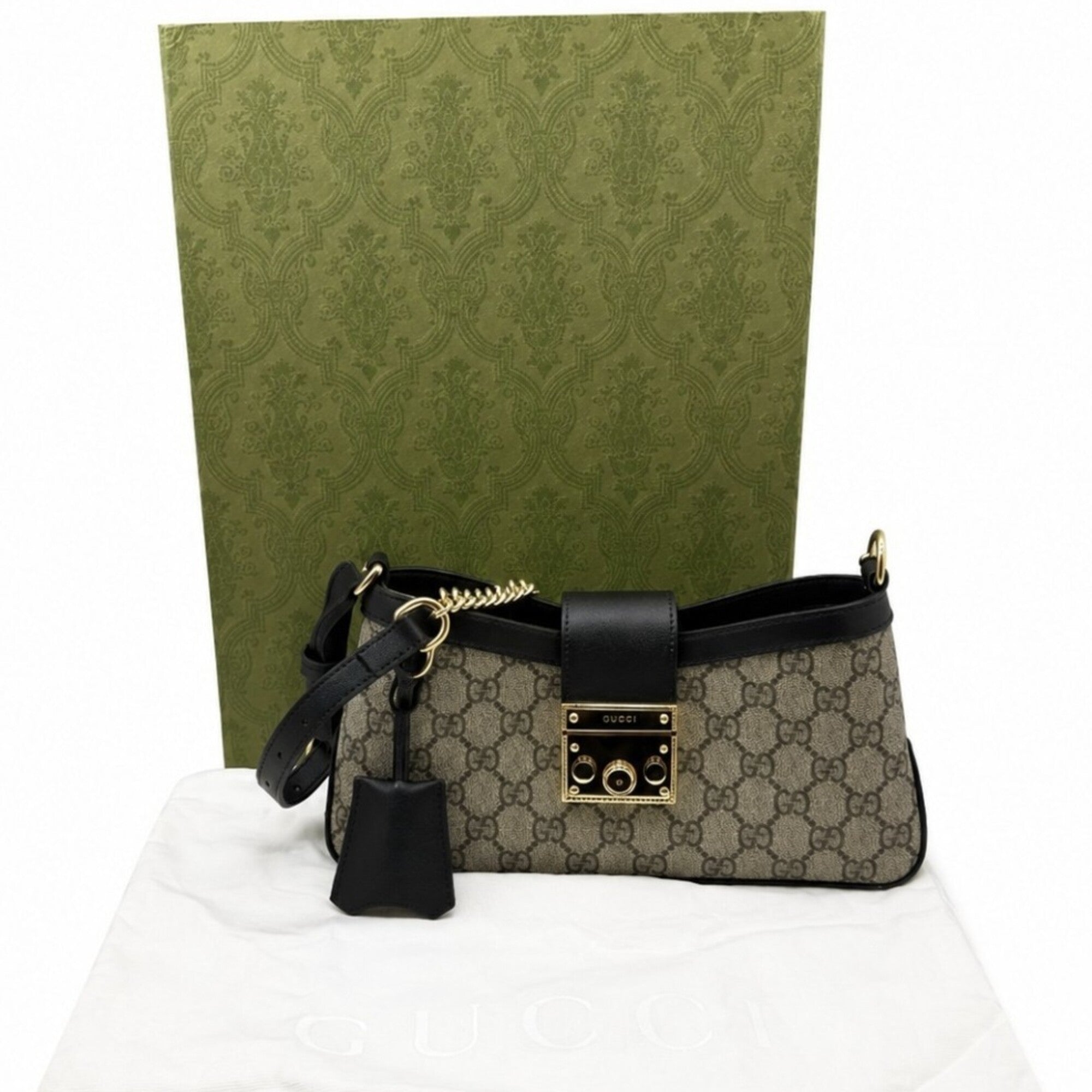 Gucci Padlock Beige Black Gg Supreme Shoulder Bag (Pre-Owned)