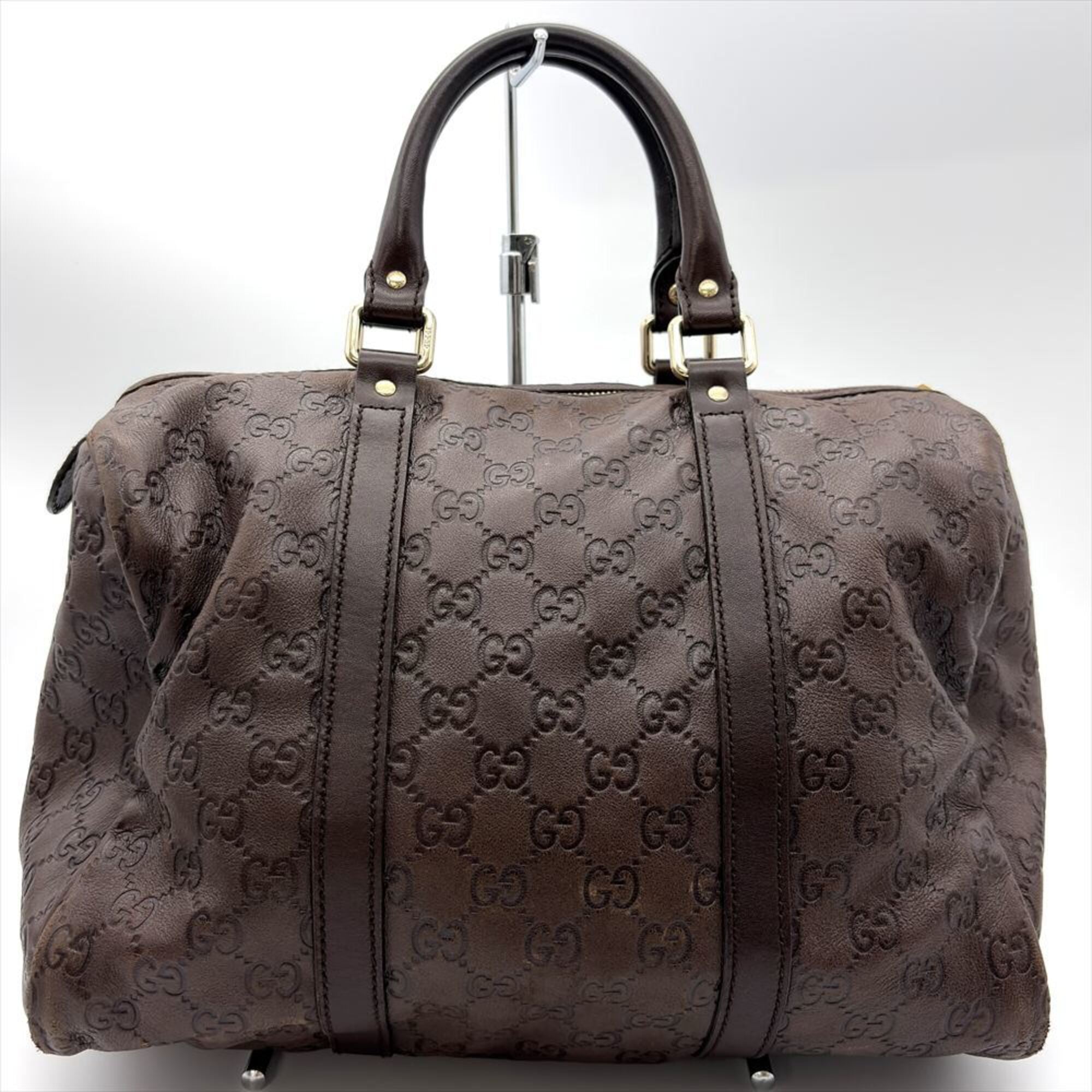 Gucci Brown Gg Leather Boston Bag Handbag (Pre-Owned)