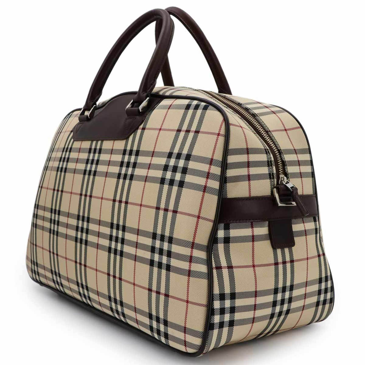 Burberry Beige Brown Canvas Leather Boston Bag Handbag (Pre-Owned)