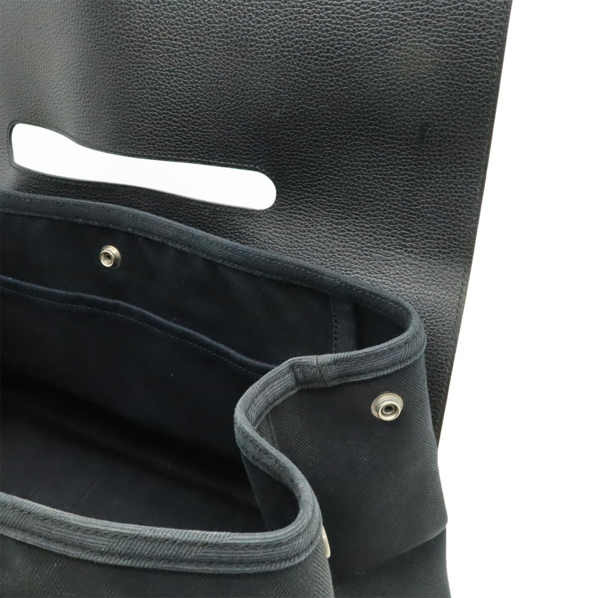 Hermes Valparaiso Black Toile Chevron Leather Handbag Tote Bag (Pre-Owned)