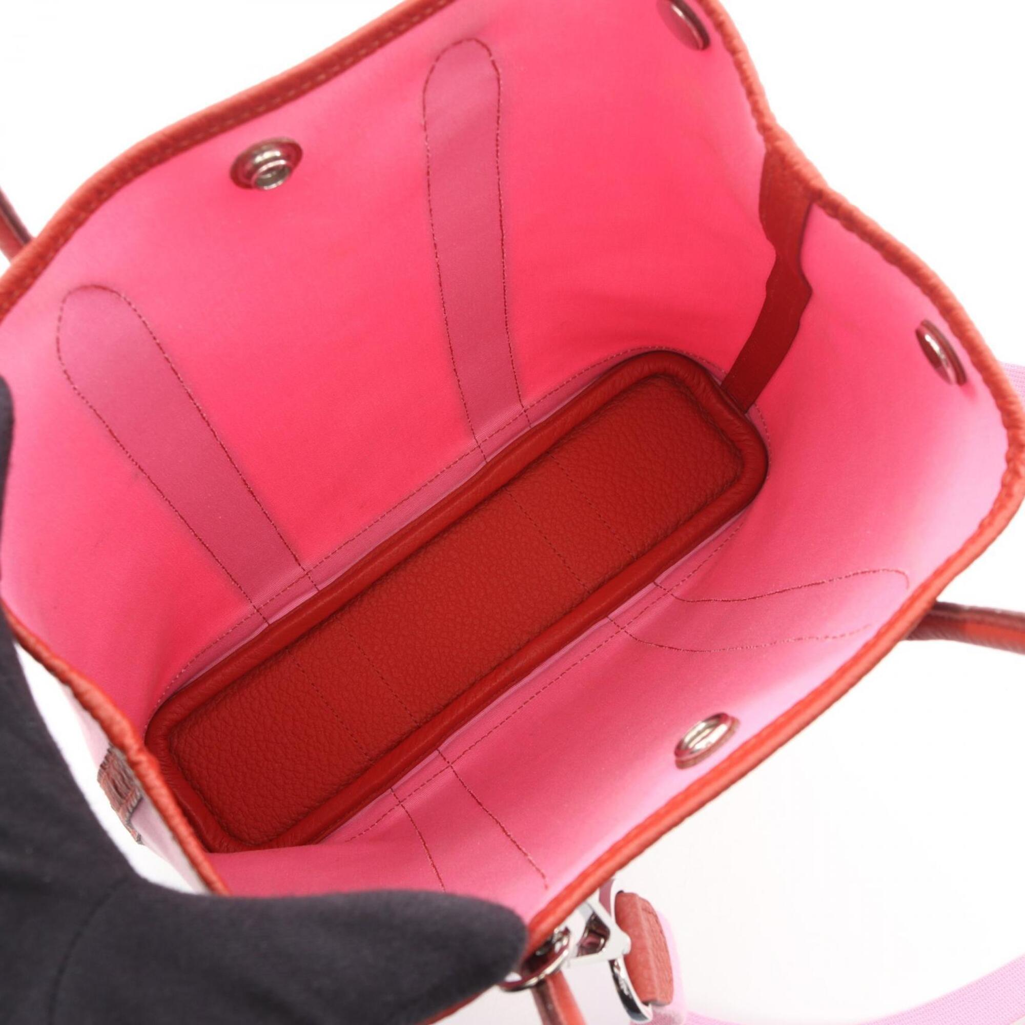 Hermes Bordeaux Pink Toile Officier Country Leather Handbag Tote Bag (Pre-Owned)