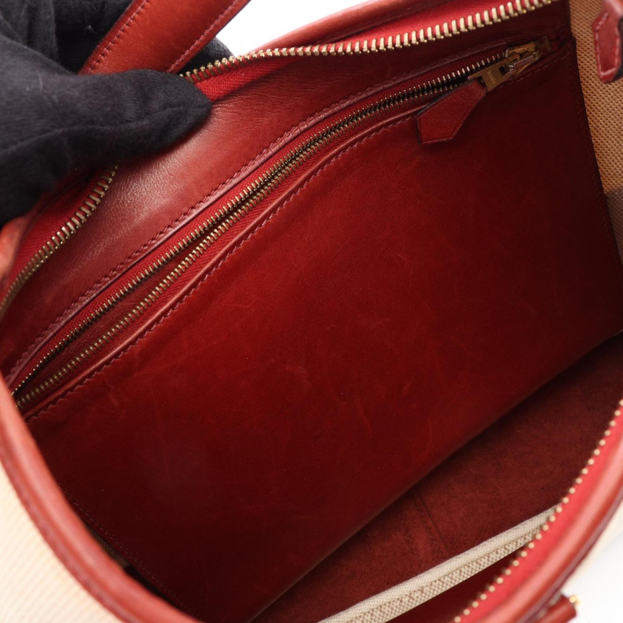 Hermes Bordeaux Ecru Ivory Toile H Handbag Shoulder Bag (Pre-Owned)
