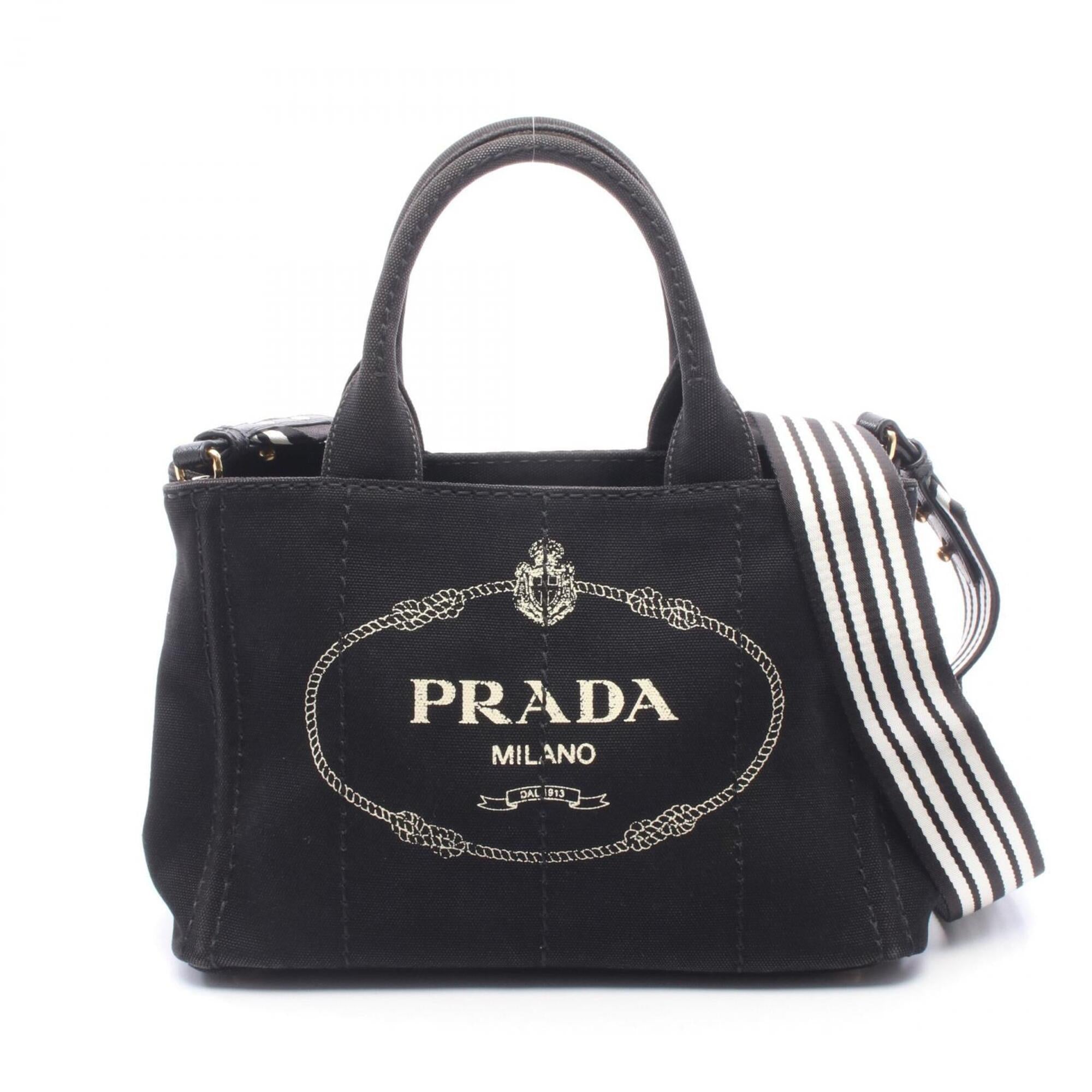 Prada Black White Canvas Handbag Tote Bag (Pre-Owned)