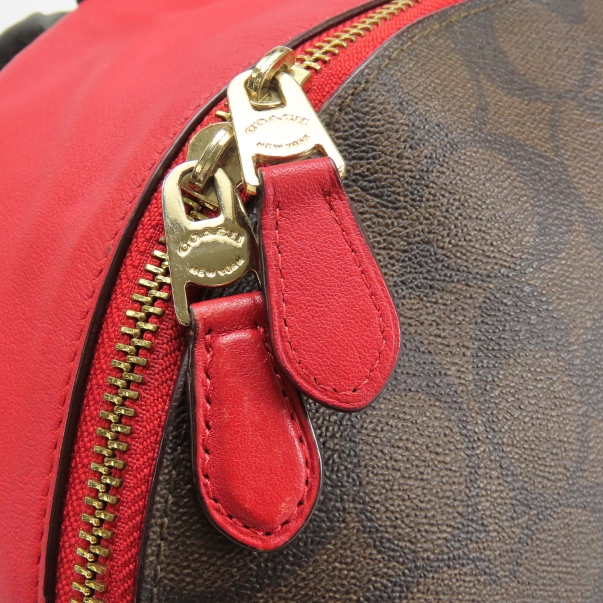Coach Dark Brown Red Color Pvc Leather Backpack (Pre-Owned)