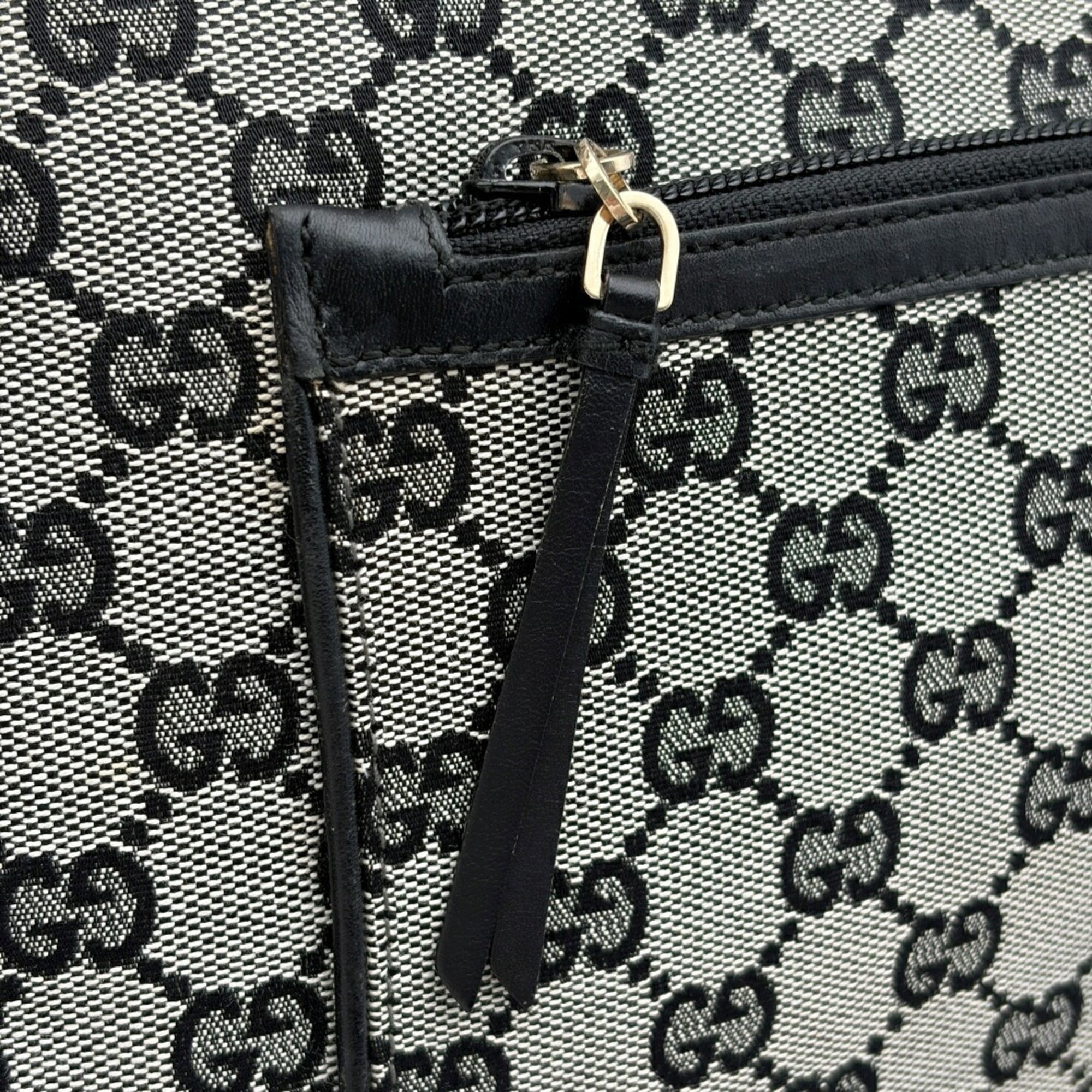 Gucci Black Gg Canvas Leather Shoulder Bag (Pre-Owned)