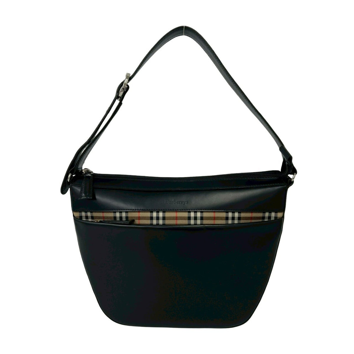 Burberry Beige Black Leather Shoulder Bag Tote Bag (Pre-Owned)