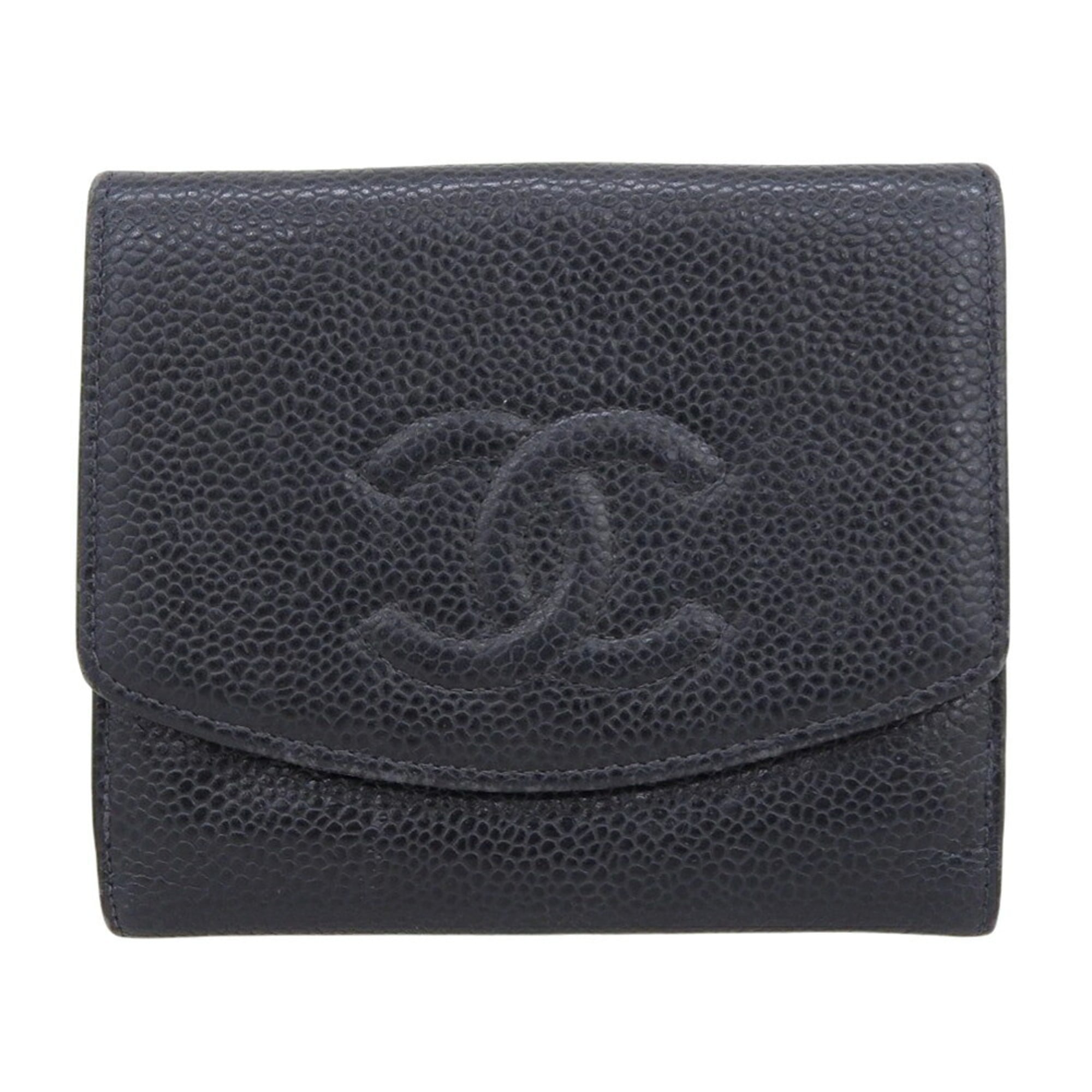 Chanel Black Grained Calfskin Wallet (Bi-Fold) (Pre-Owned)