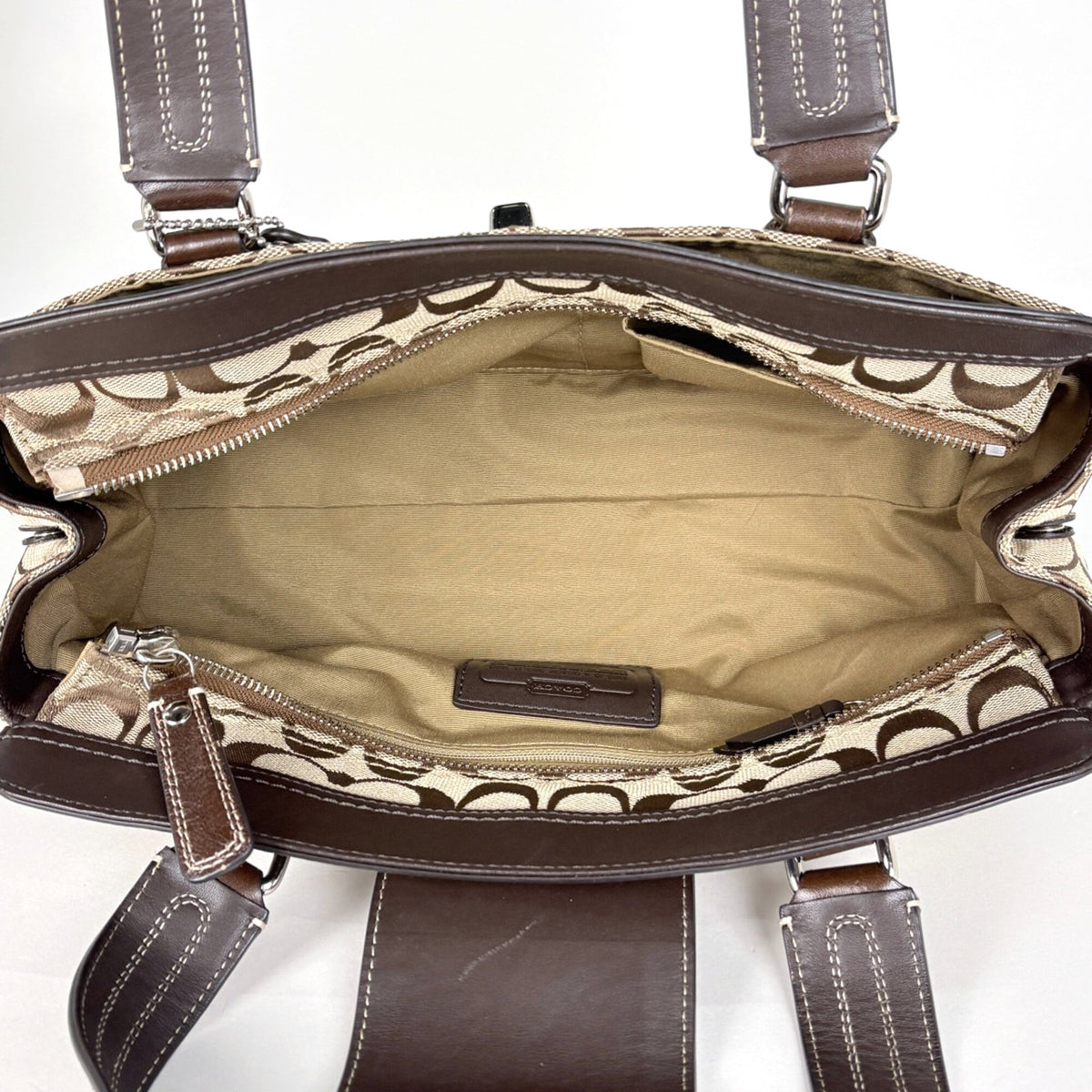 Coach Signature Beige Canvas Leather Tote Bag (Pre-Owned)