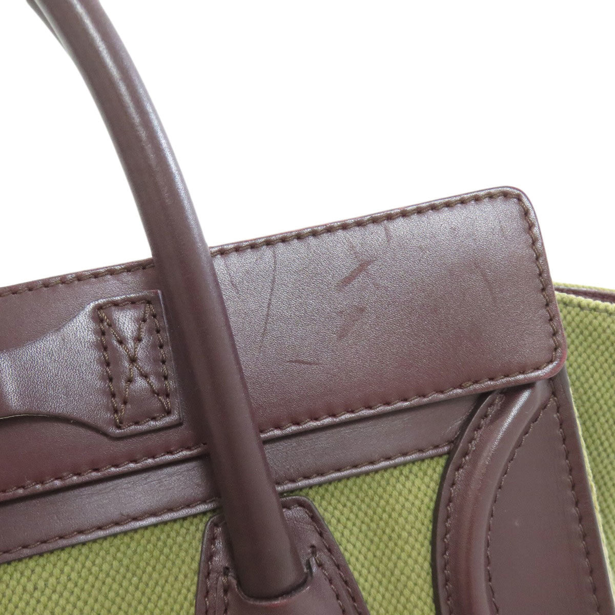 Celine Brown Khaki Canvas Leather Handbag (Pre-Owned)