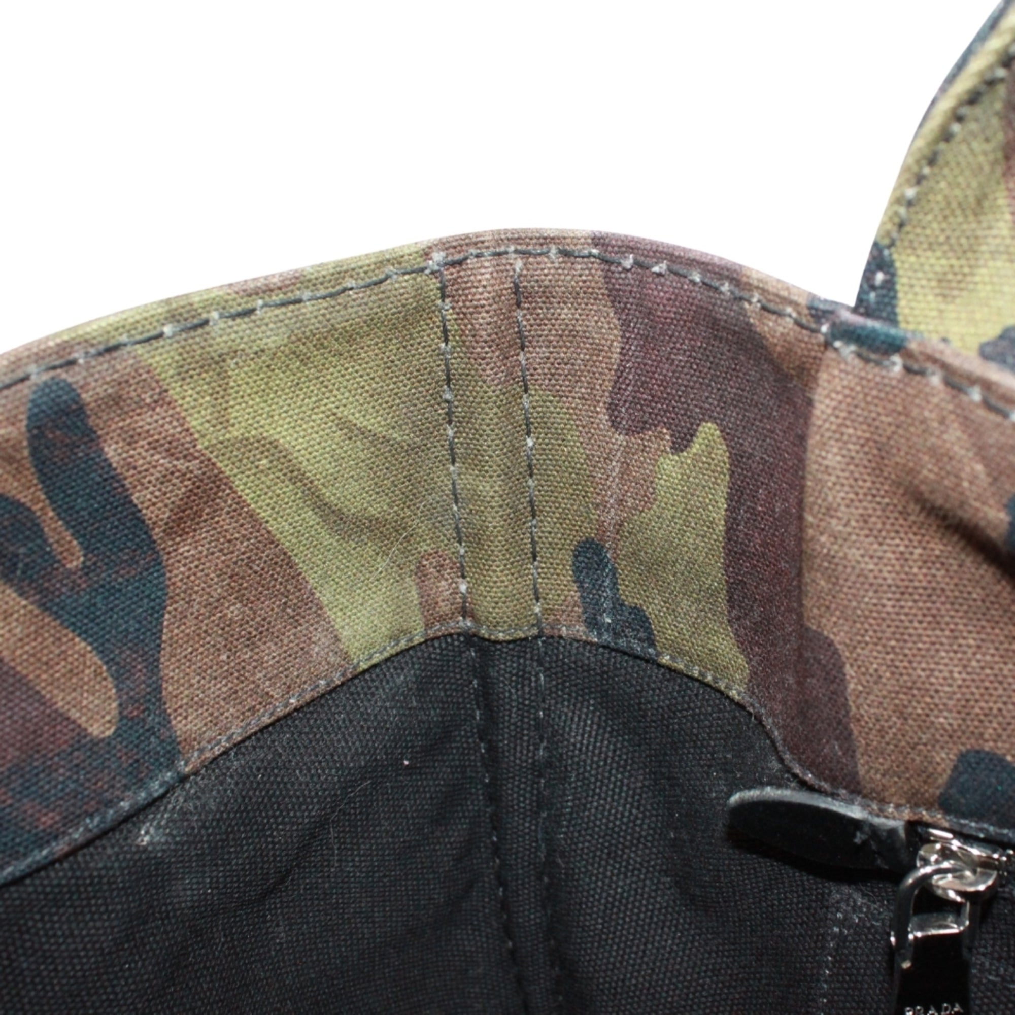 Prada Black Brown Khaki Canvas Handbag (Pre-Owned)