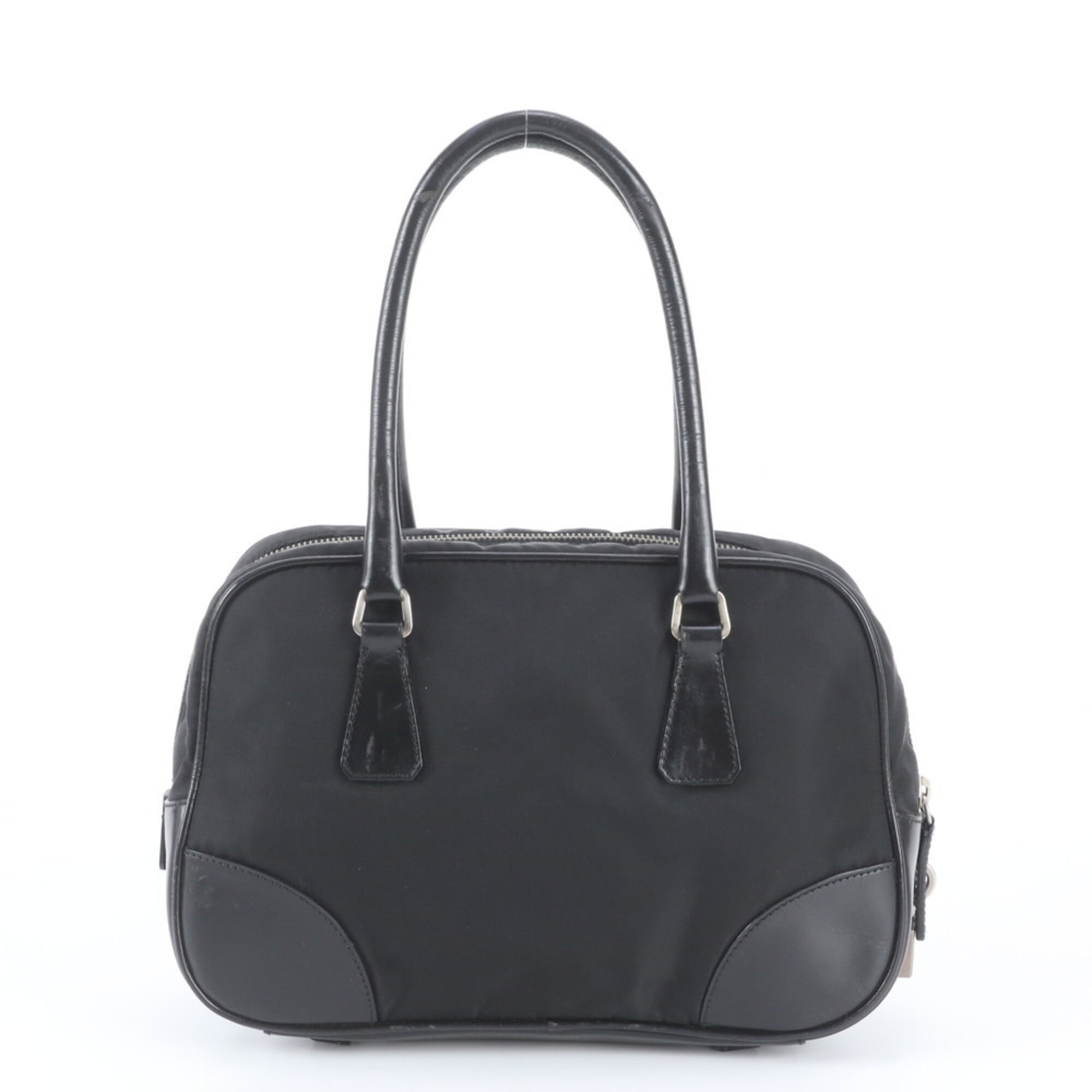 Prada Black Leather Nylon Handbag Tote Bag (Pre-Owned)