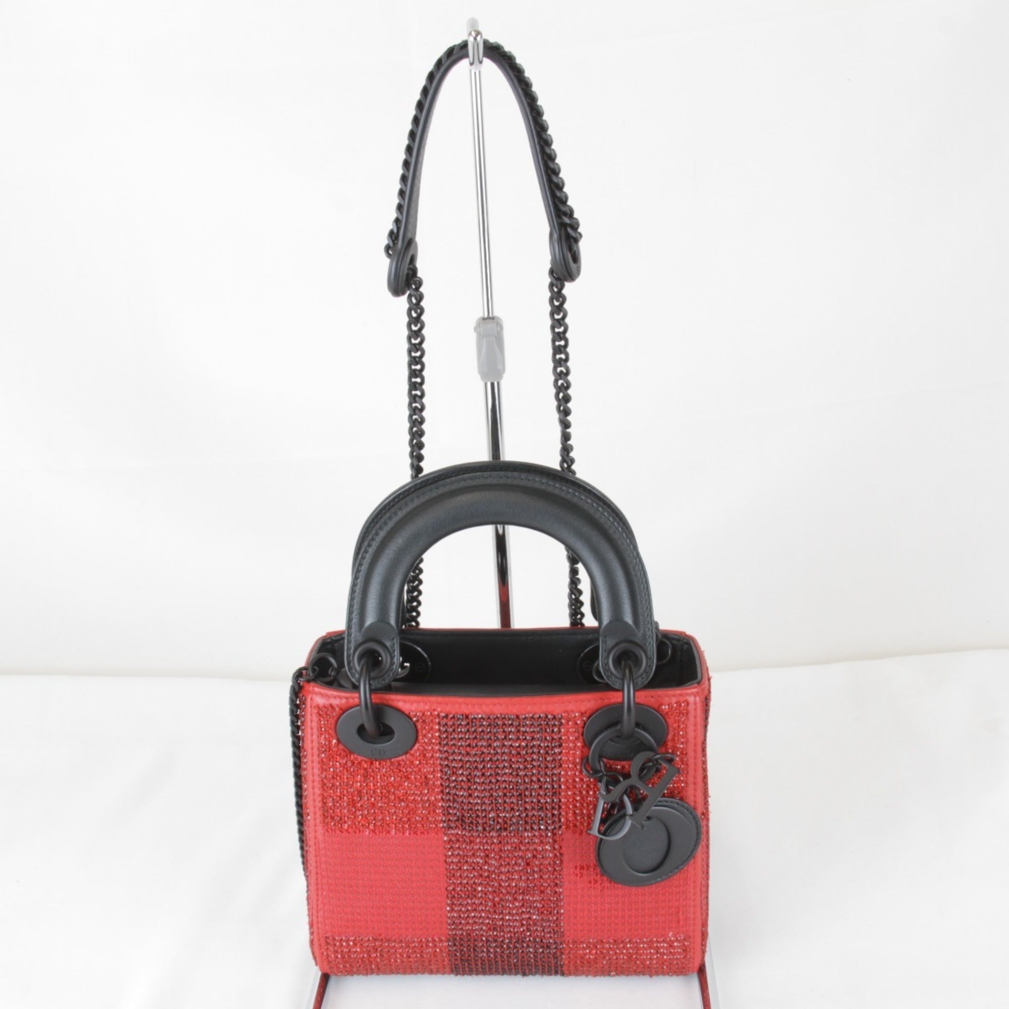 Christian Dior Red Color Rhinestone Leather Shoulder Bag (Pre-Owned)