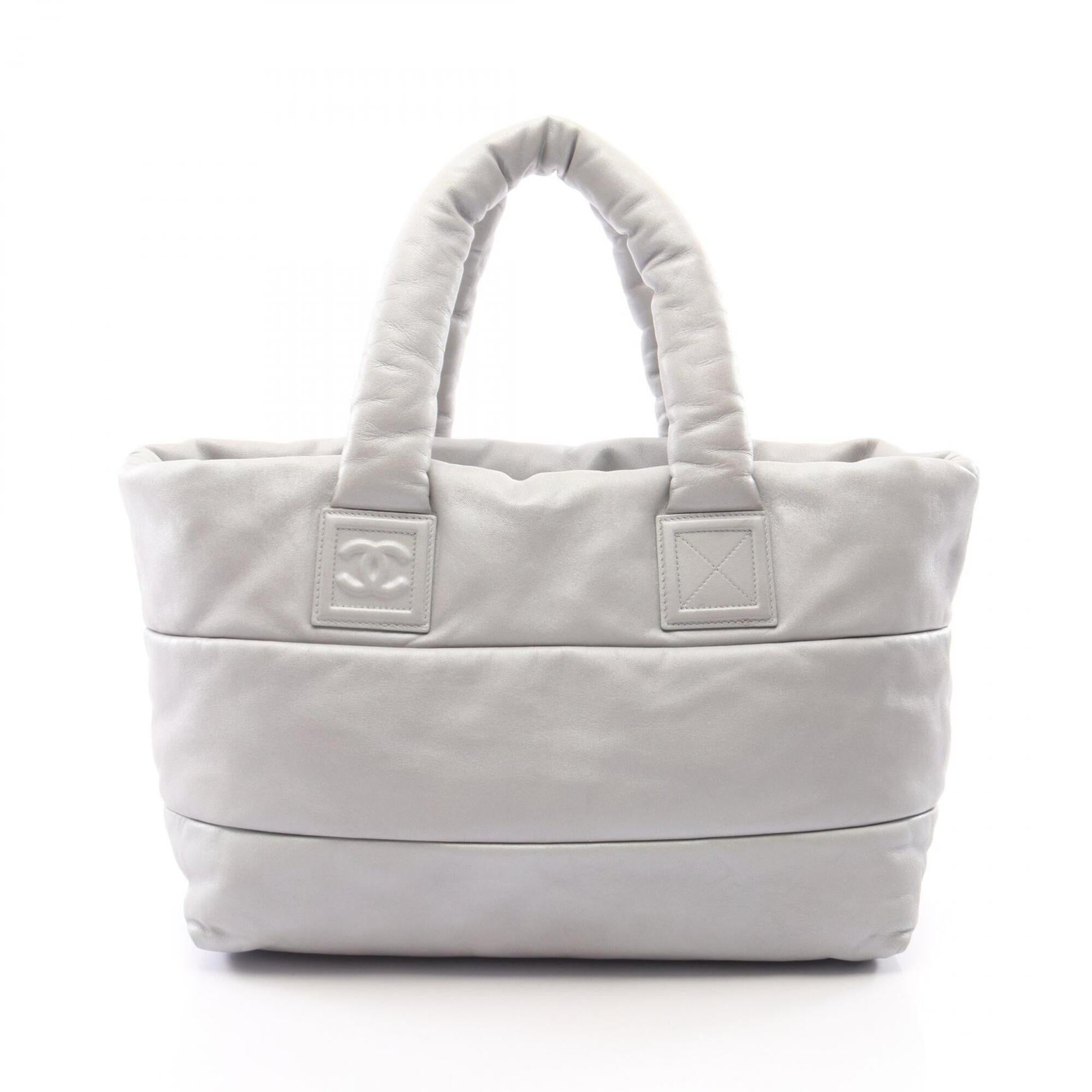 Chanel Navy Silver Leather Handbag Tote Bag (Pre-Owned)