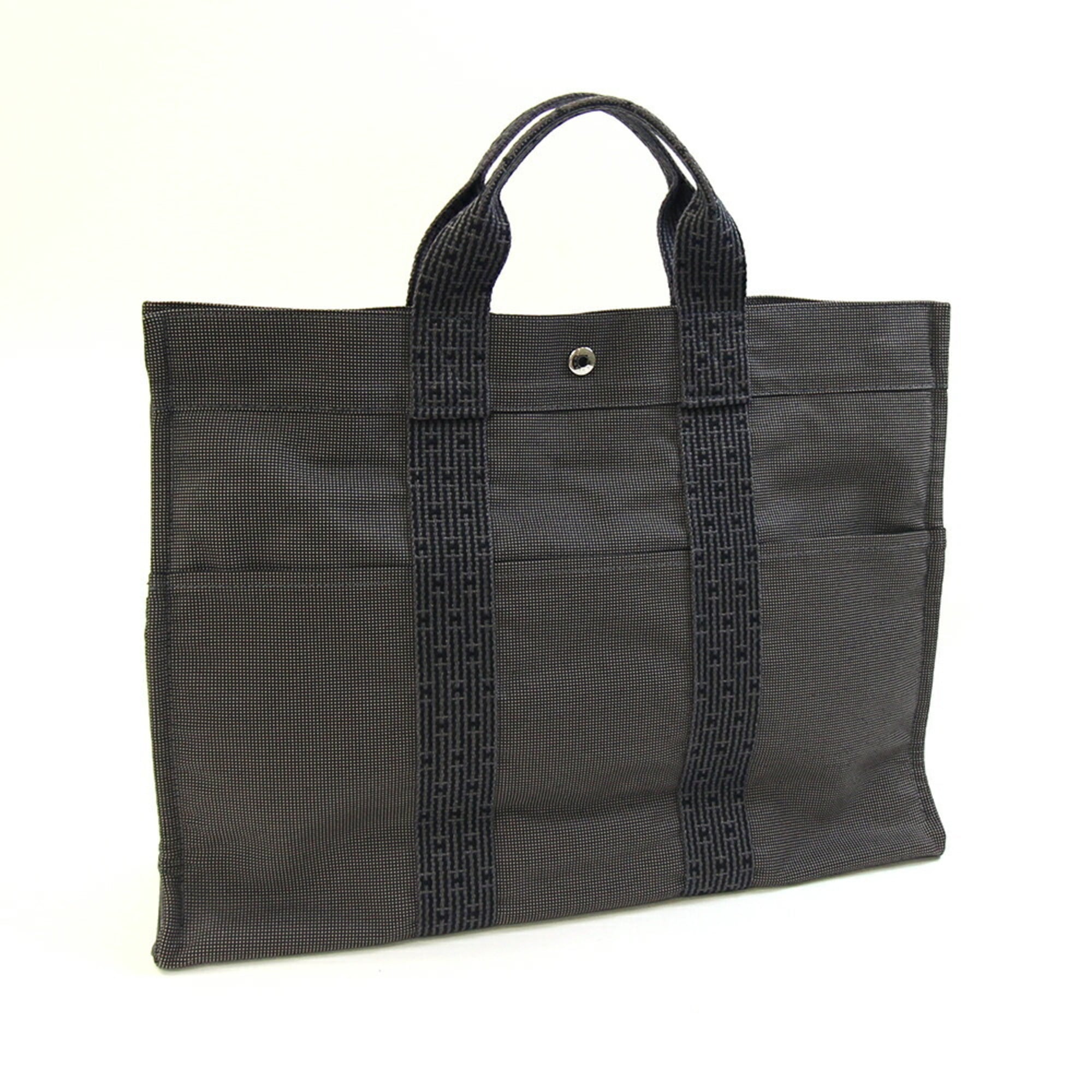 Hermes Her Line Gray Canvas Handbag Tote Bag (Pre-Owned)