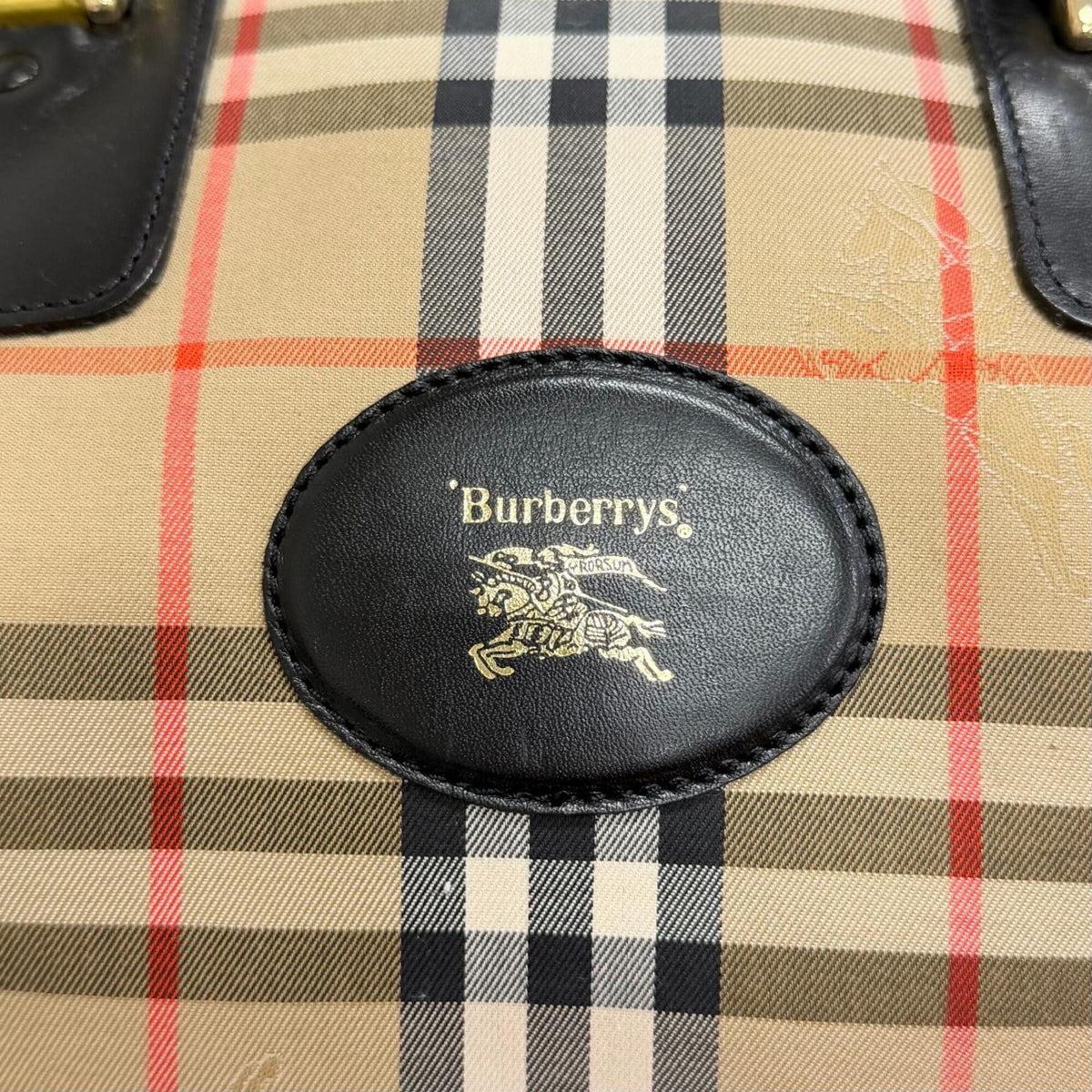 Burberry Beige Black Leather Boston Bag (Pre-Owned)