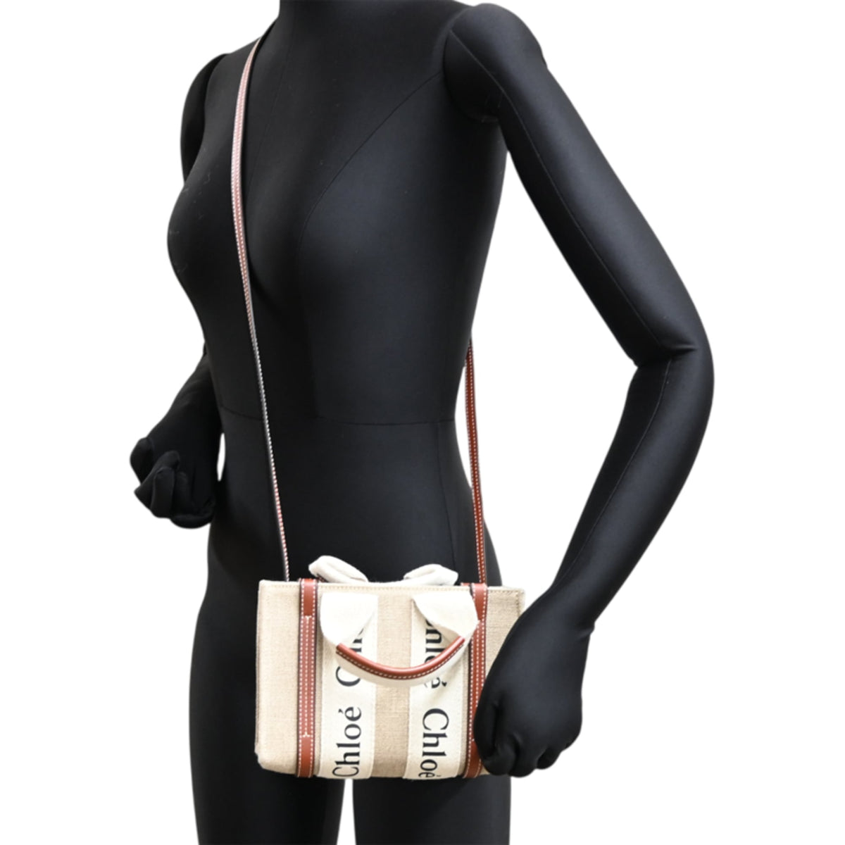 Chloé Beige Brown Canvas Leather Tote Bag (Pre-Owned)