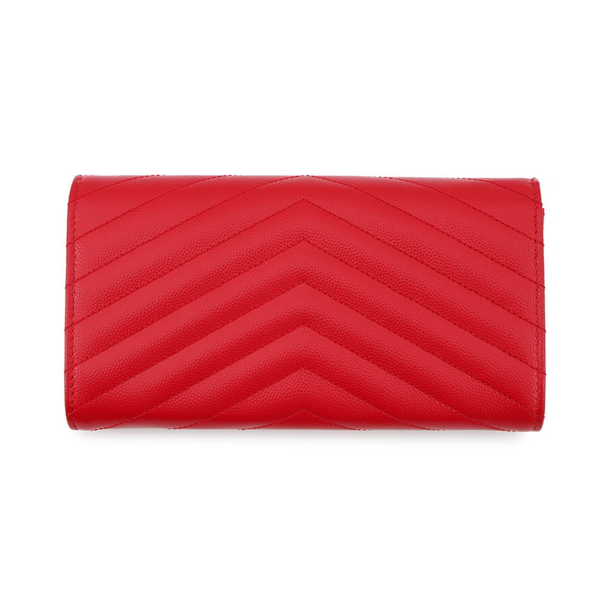 Yves Saint Laurent Red Color Leather Long Wallet (Bi-Fold) (Pre-Owned)