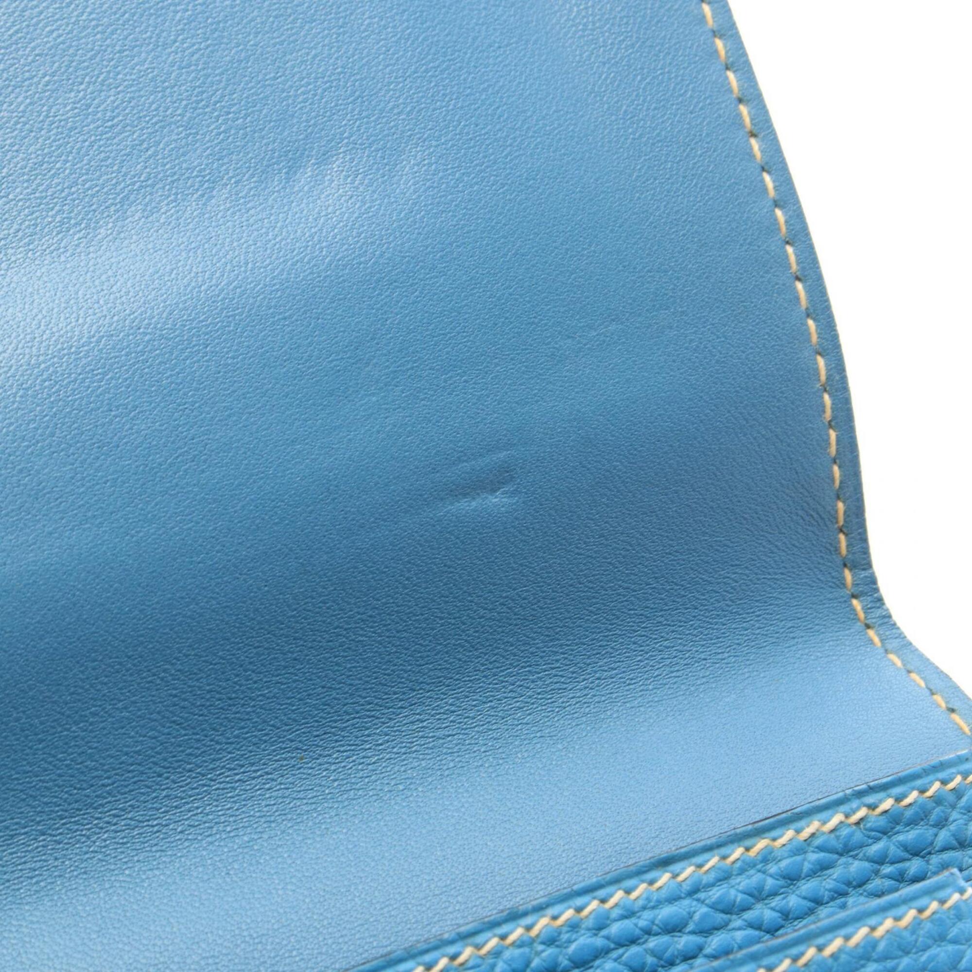 Hermes Blue Blue Jean Taurillon Clemence Leather Leather Long Wallet (Bi-Fold) (Pre-Owned)