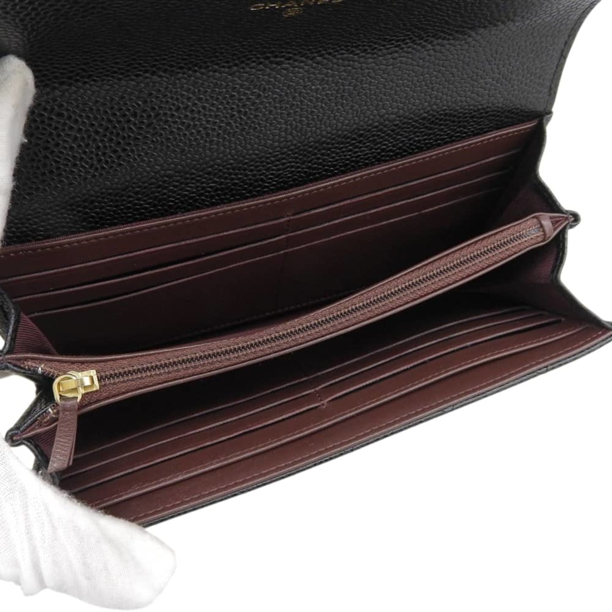 Chanel Black Grained Calfskin Chain/Shoulder Wallet (Pre-Owned)