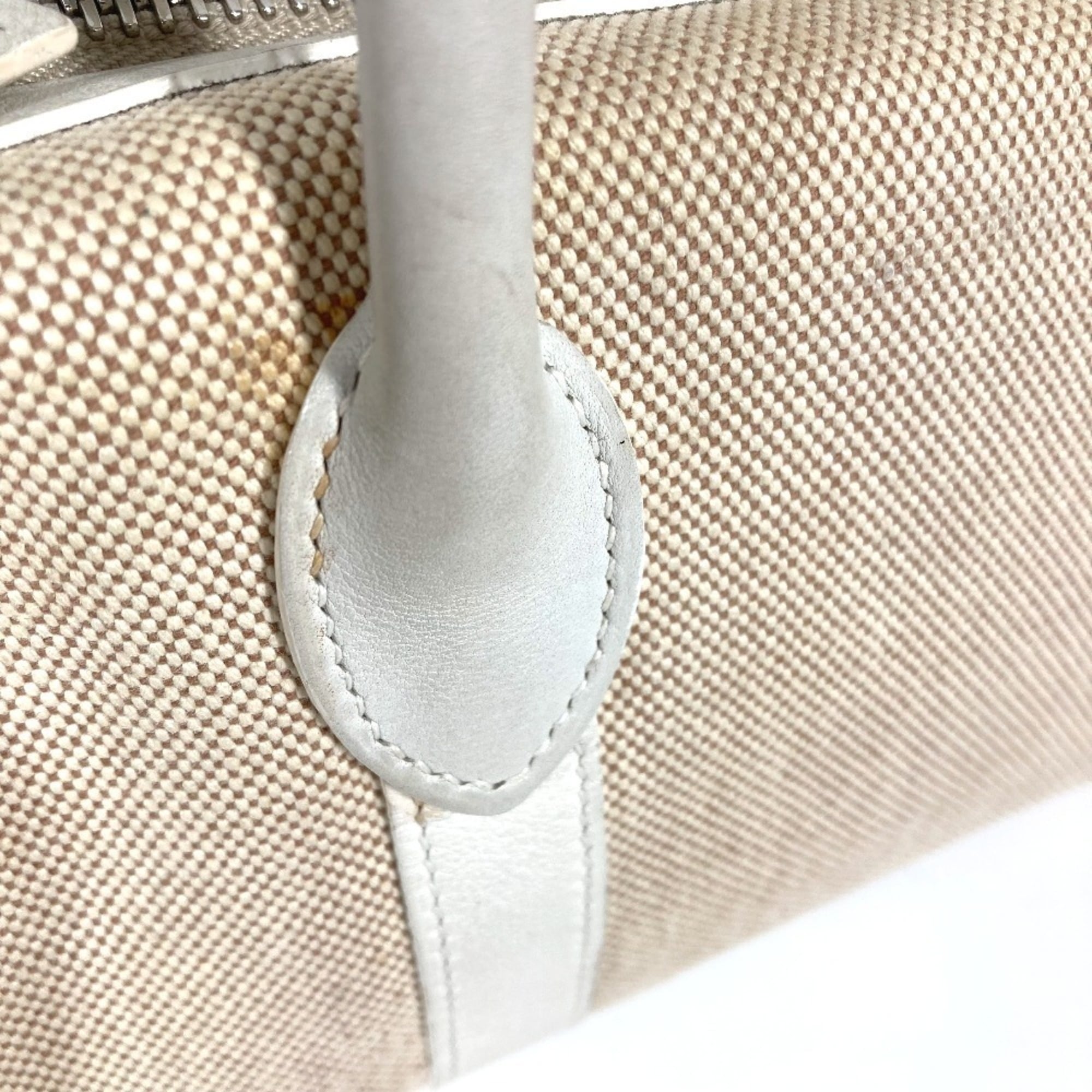 Hermes Beige White Toile H Boston Bag Handbag (Pre-Owned)