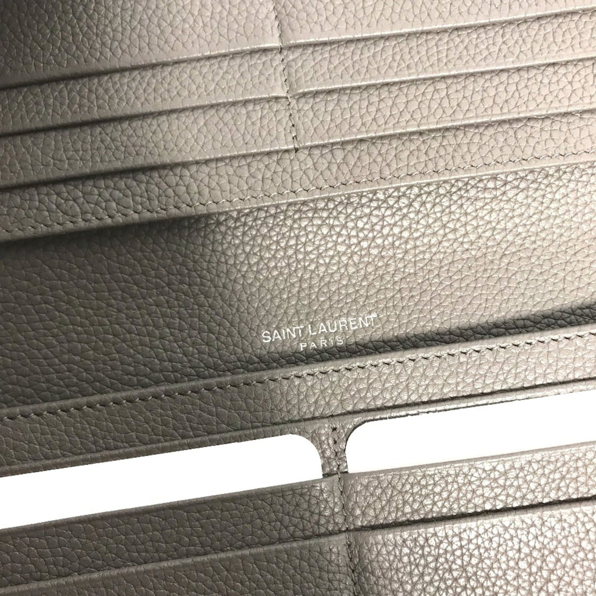Yves Saint Laurent Gray Leather Long Wallet (Bi-Fold) (Pre-Owned)