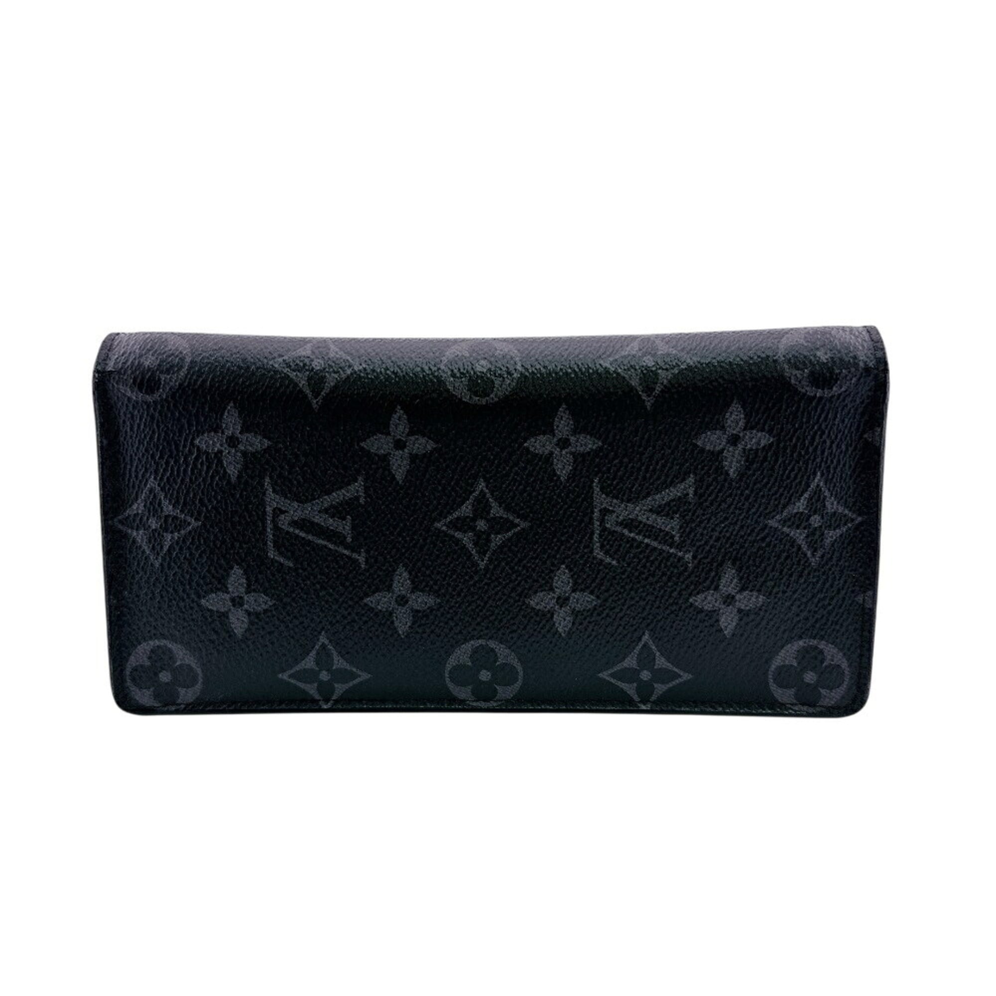 Louis Vuitton Monogram Eclipse Black Leather Long Wallet (Bi-Fold) (Pre-Owned)