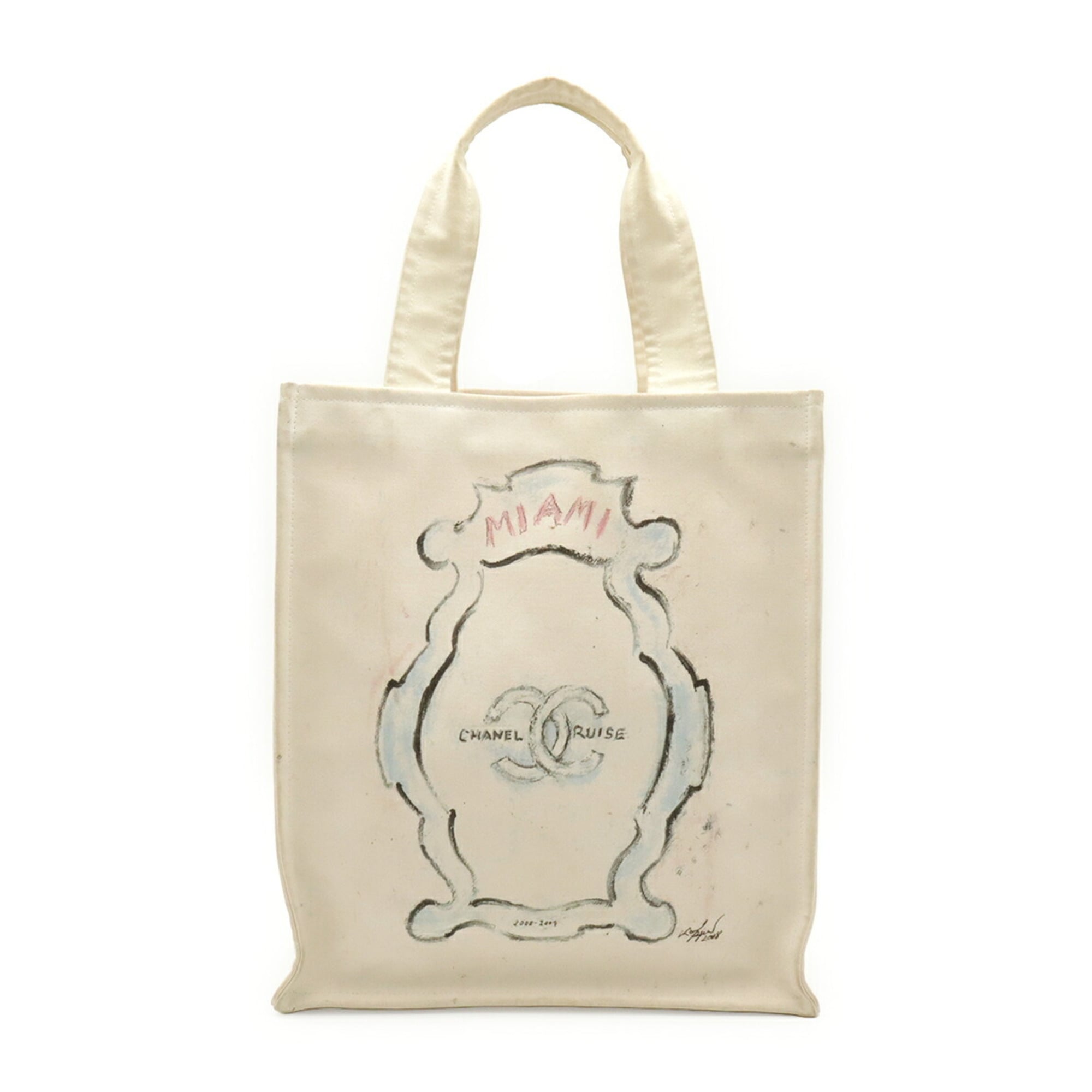 Chanel Ivory Canvas Shoulder Bag Tote Bag (Pre-Owned)
