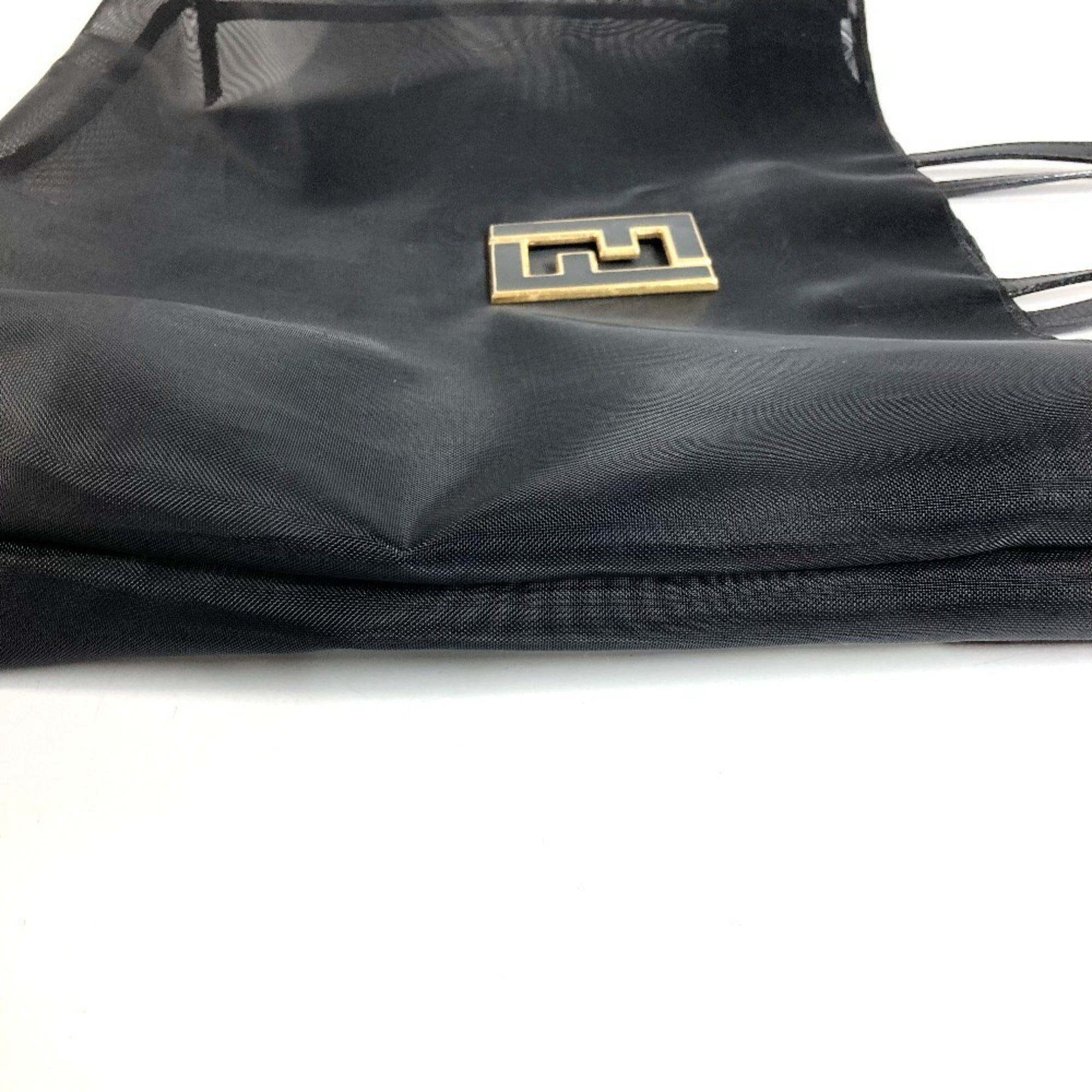 Fendi Black Gold Mesh Leather Handbag Shoulder Bag Tote Bag (Pre-Owned)