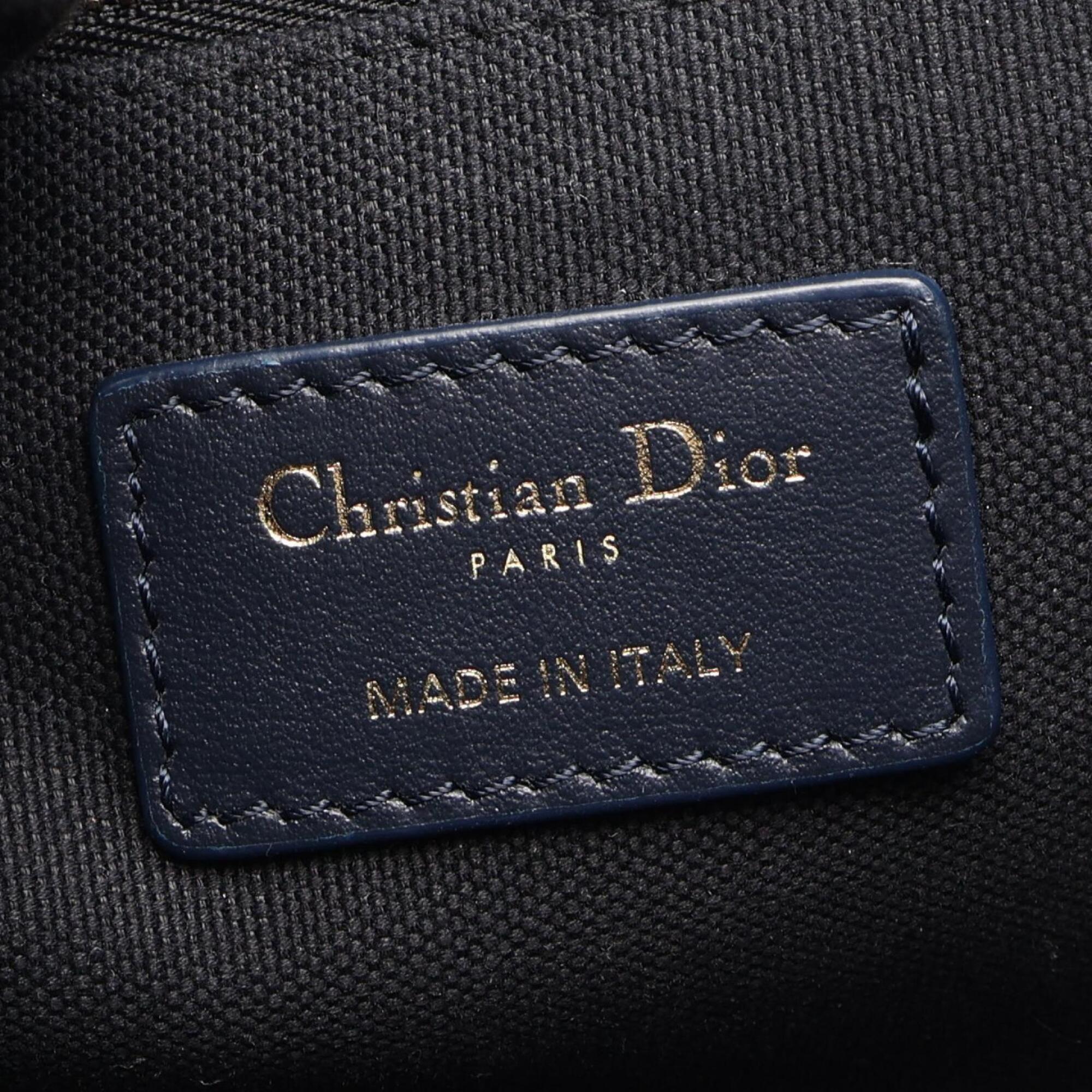Christian Dior Ivory Navy Canvas Leather Handbag Tote Bag (Pre-Owned)