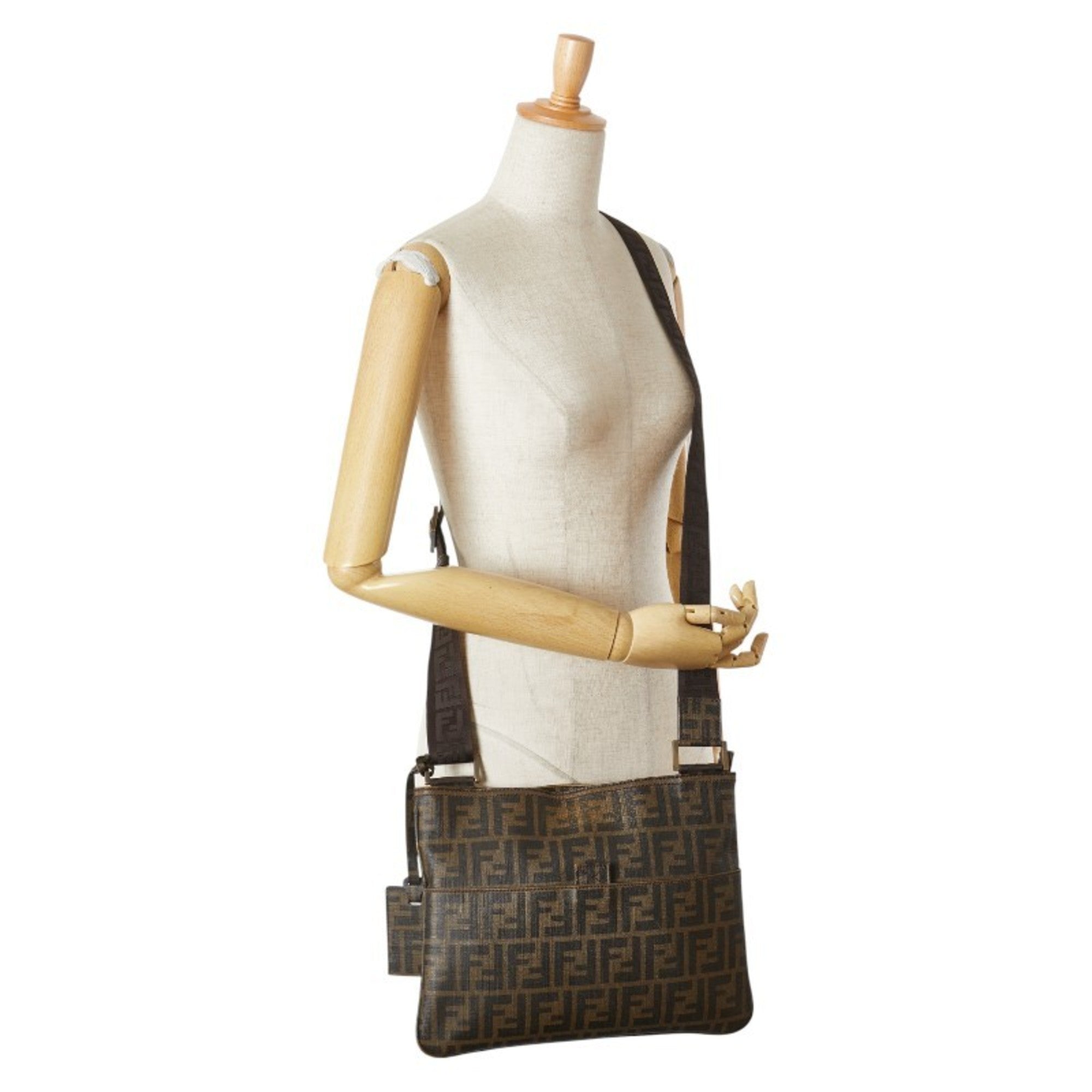 Fendi Zucca Khaki Brown Pvc Leather Shoulder Bag (Pre-Owned)