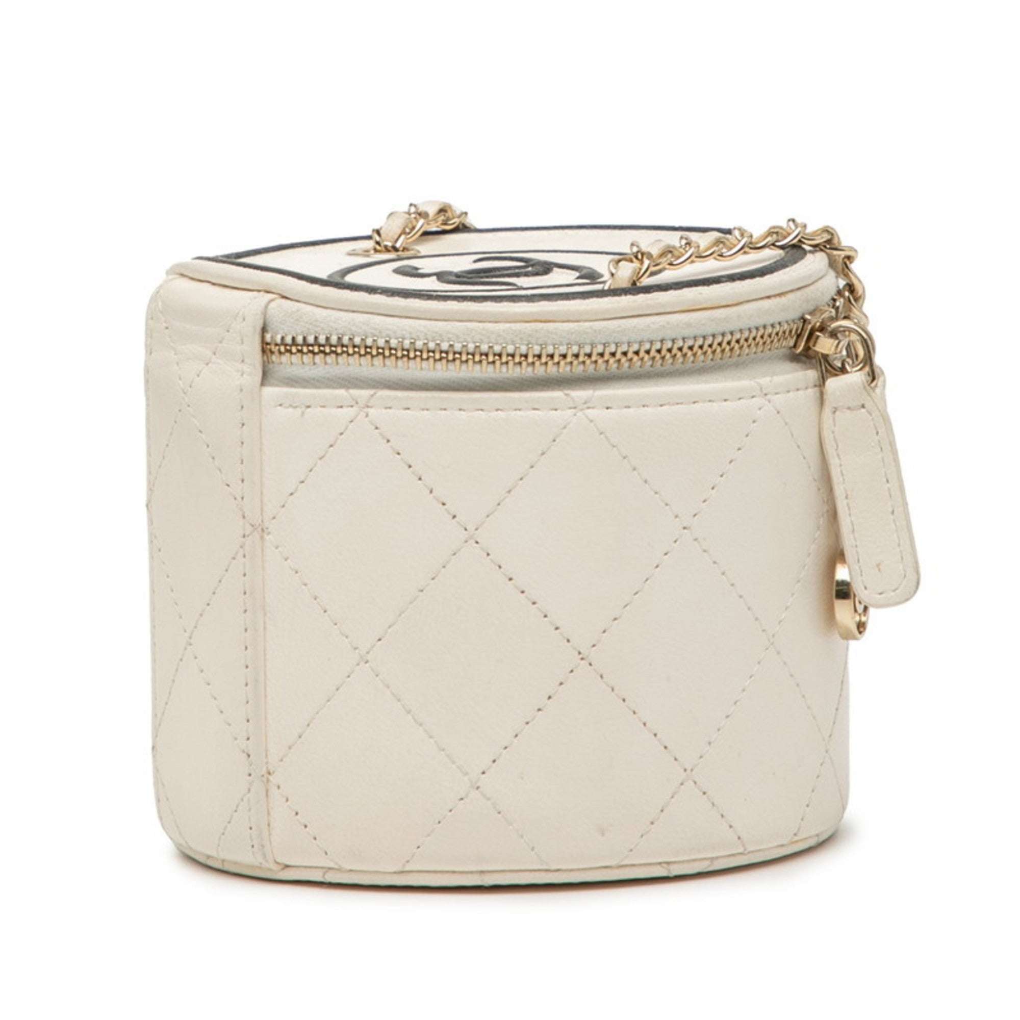 Chanel Black Off-White Leather Shoulder Bag Vanity Bag (Pre-Owned)