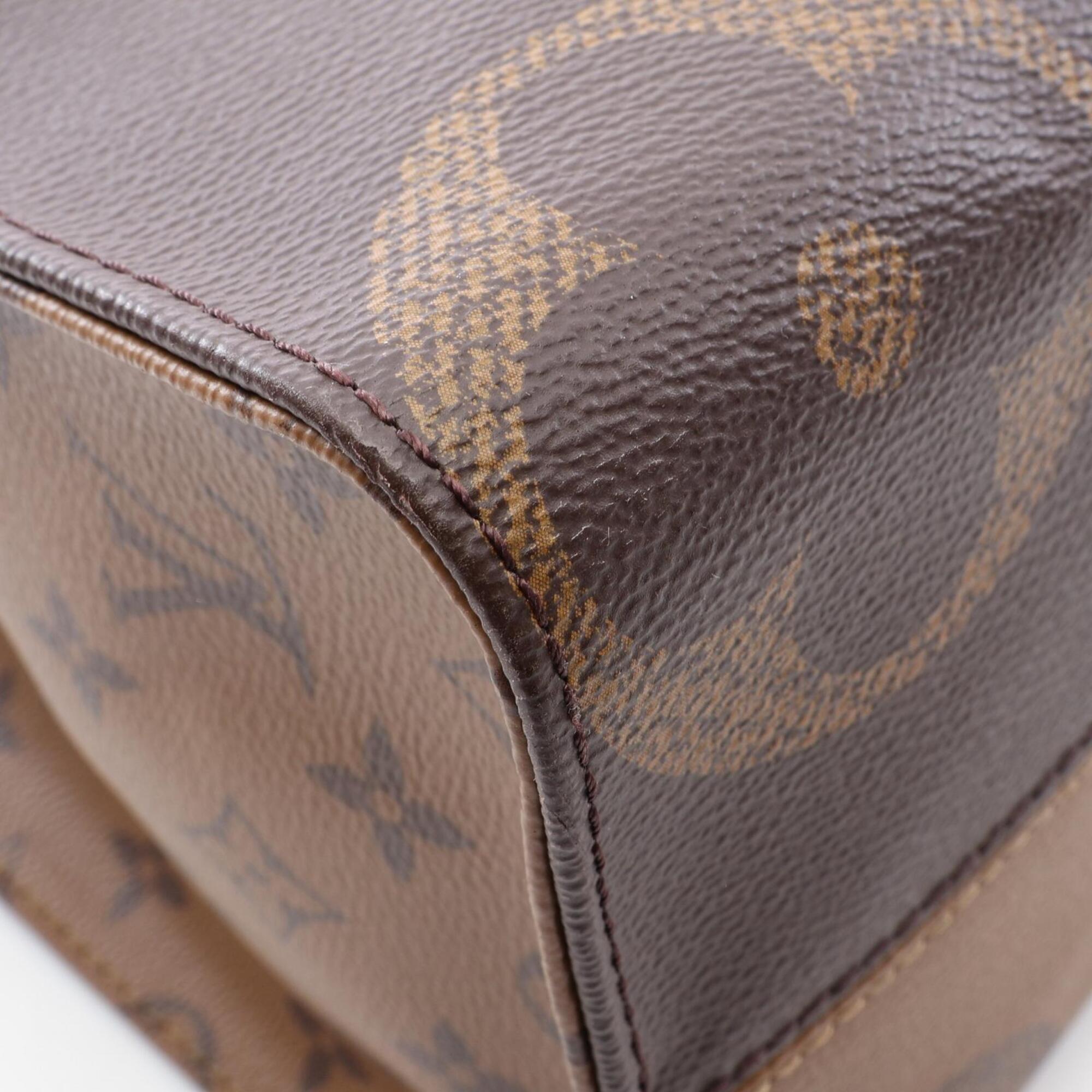 Louis Vuitton Beige Brown Coated Canvas Leather Handbag Tote Bag (Pre-Owned)