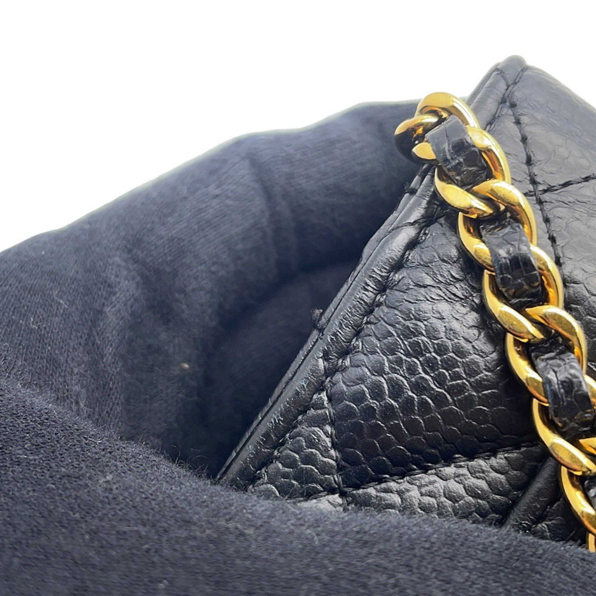 Chanel Black Grained Calfskin Chain/Shoulder Wallet (Pre-Owned)