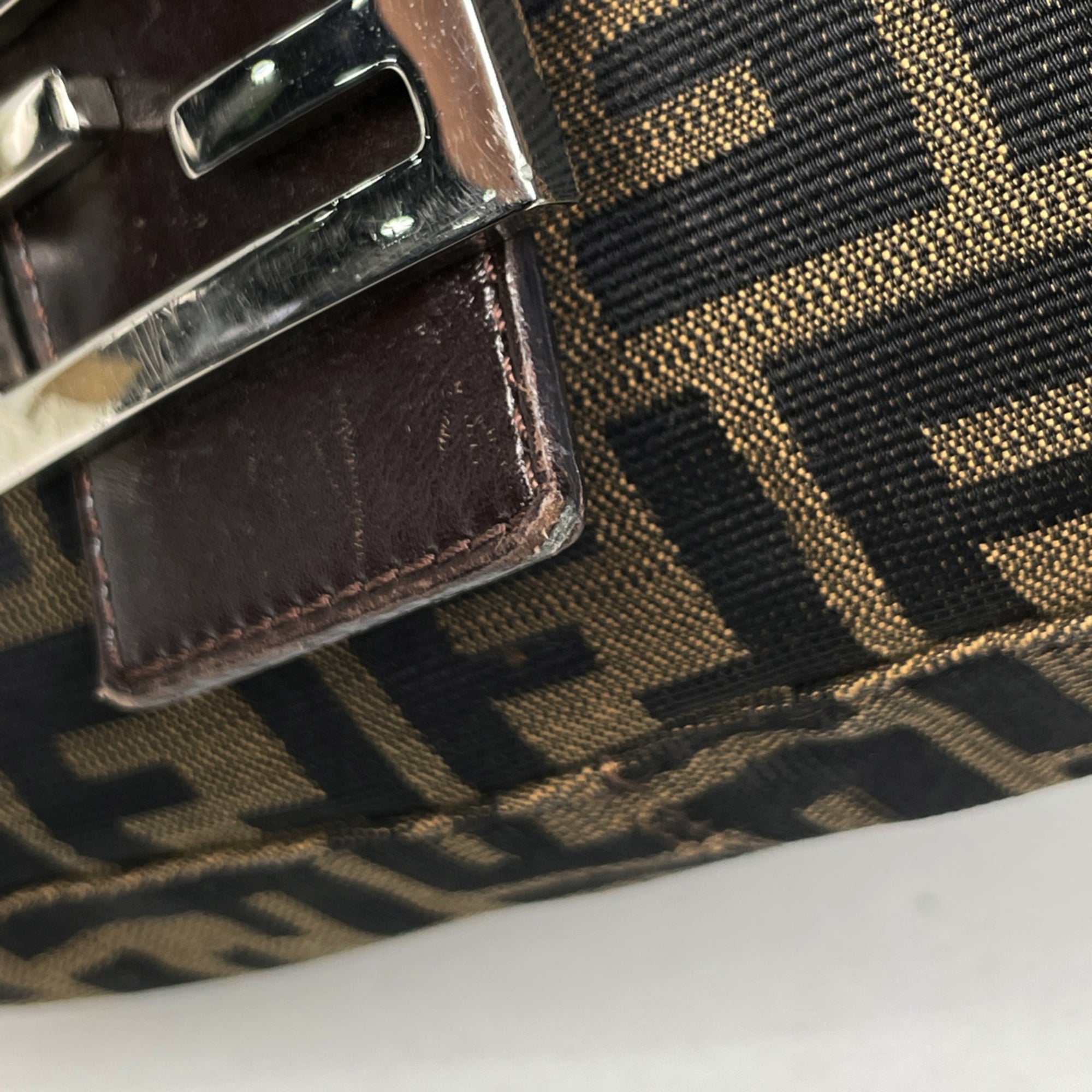 Fendi Brown Canvas Leather Handbag Shoulder Bag (Pre-Owned)
