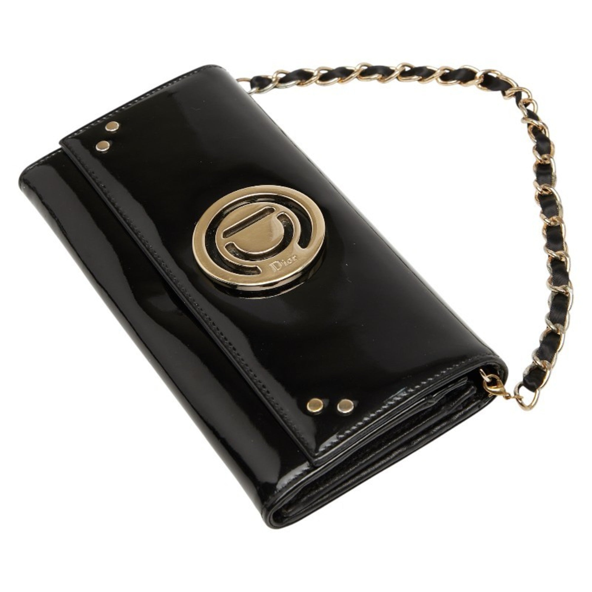 Christian Dior Black Patent Leather Chain/Shoulder Wallet (Pre-Owned)