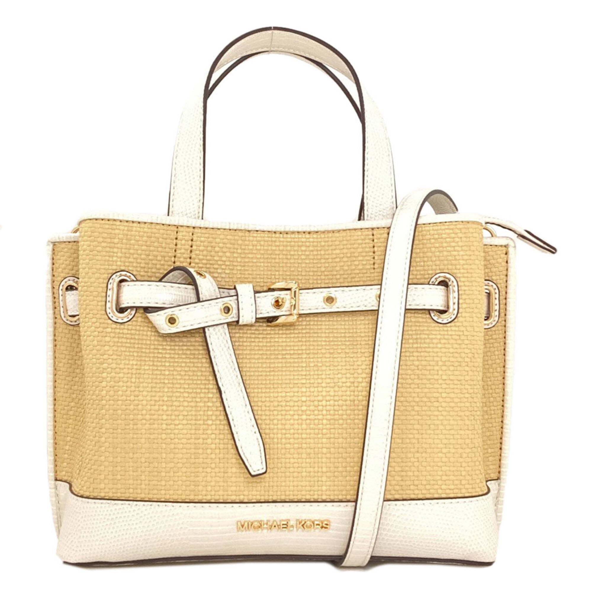 Michael Kors Beige Leather Straw Handbag (Pre-Owned)