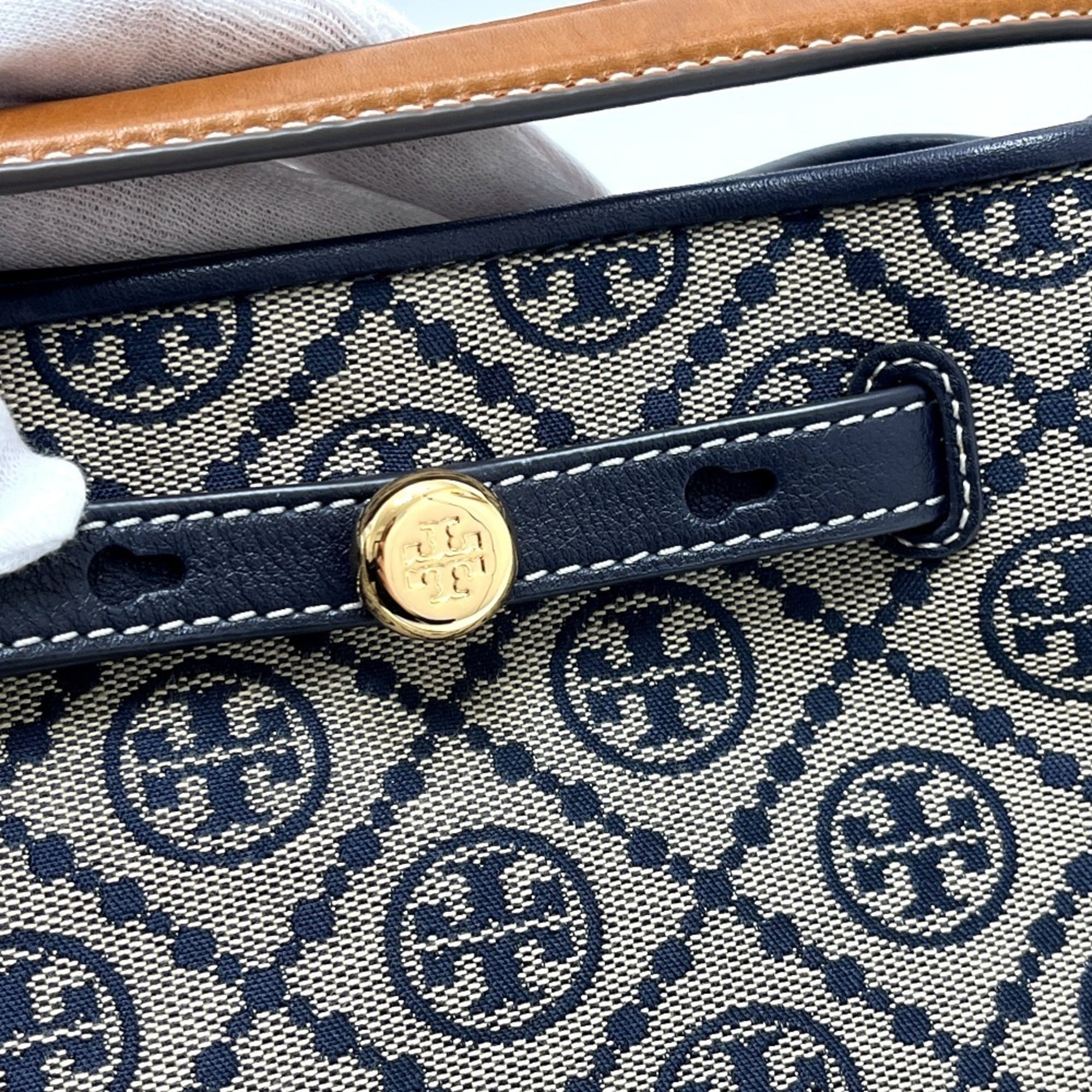 Tory Burch Navy Canvas Handbag Tote Bag (Pre-Owned)