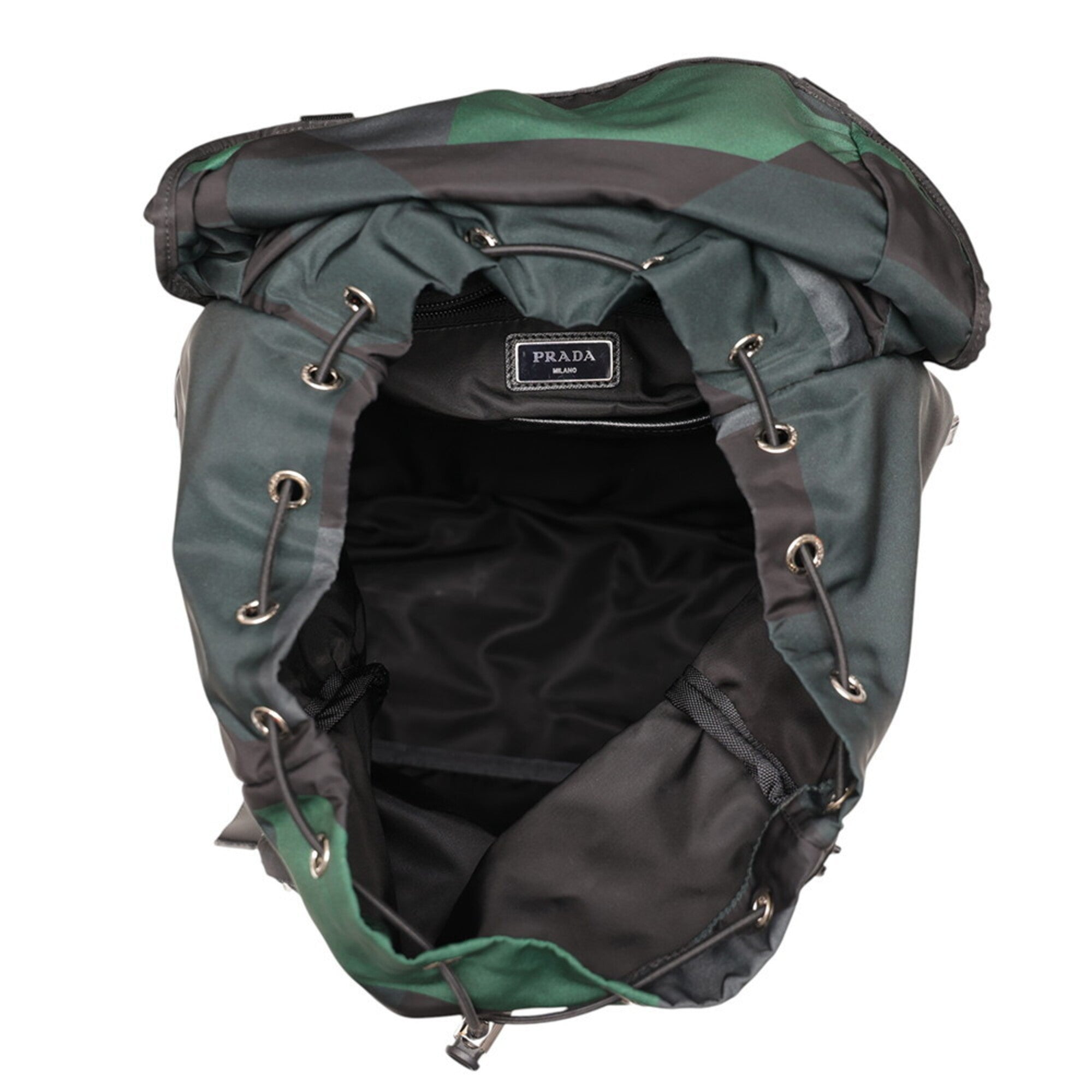 Prada Black Green Nylon Leather Backpack (Pre-Owned)