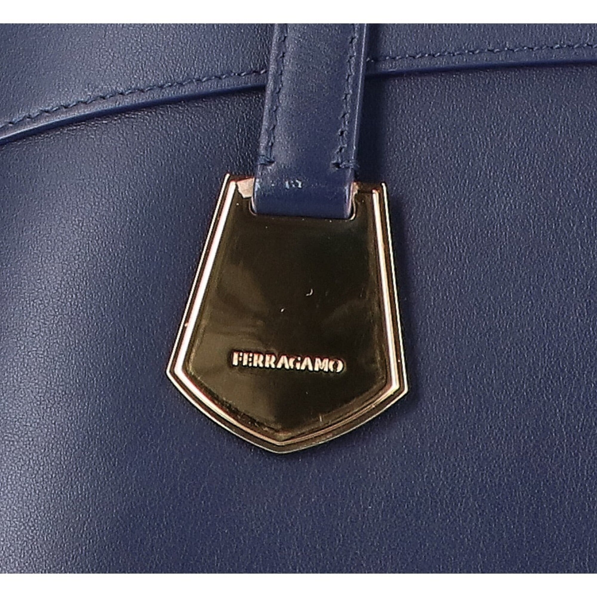 Salvatore Ferragamo Navy Leather Tote Bag (Pre-Owned)