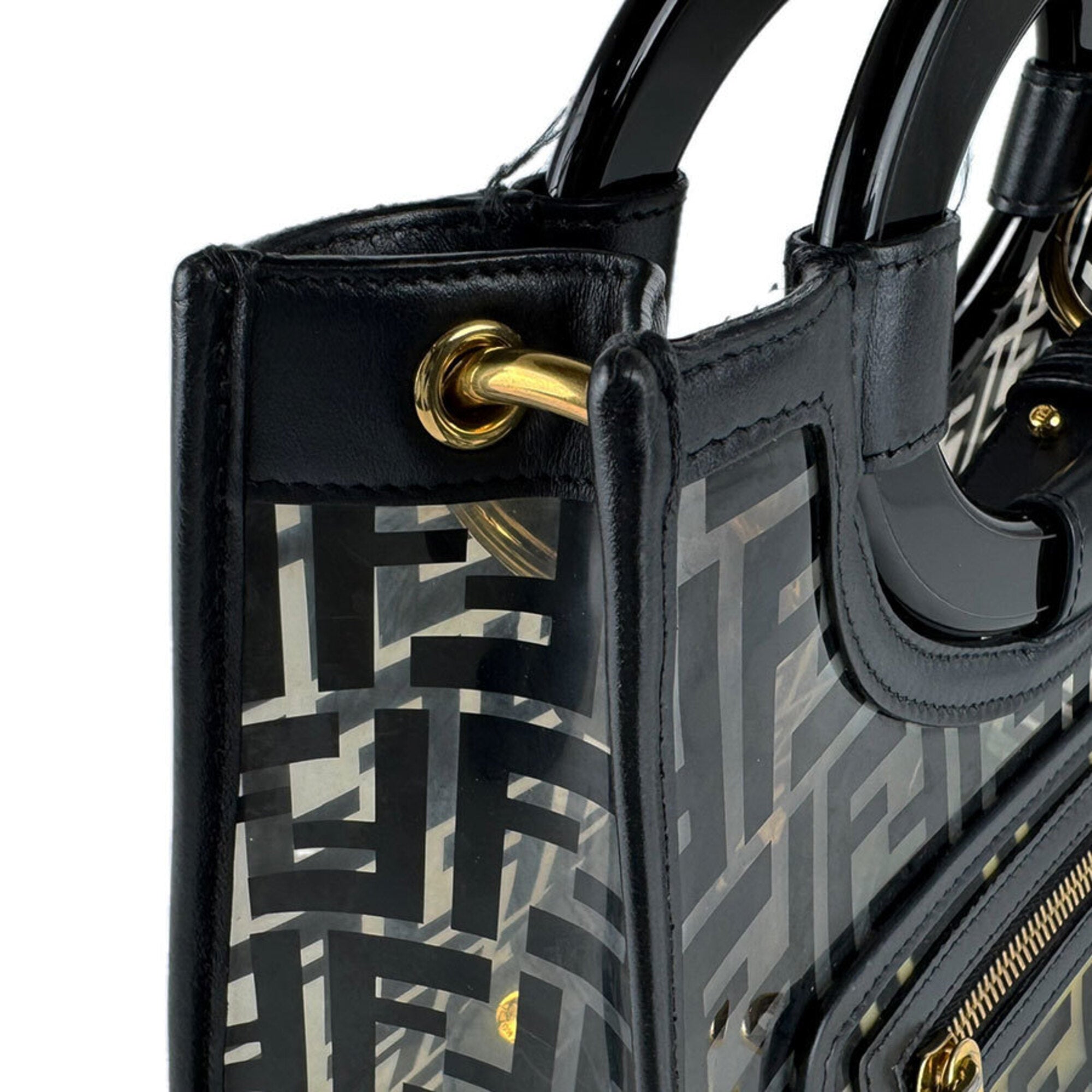 Fendi Black Clear Vinyl Leather Handbag Shoulder Bag (Pre-Owned)