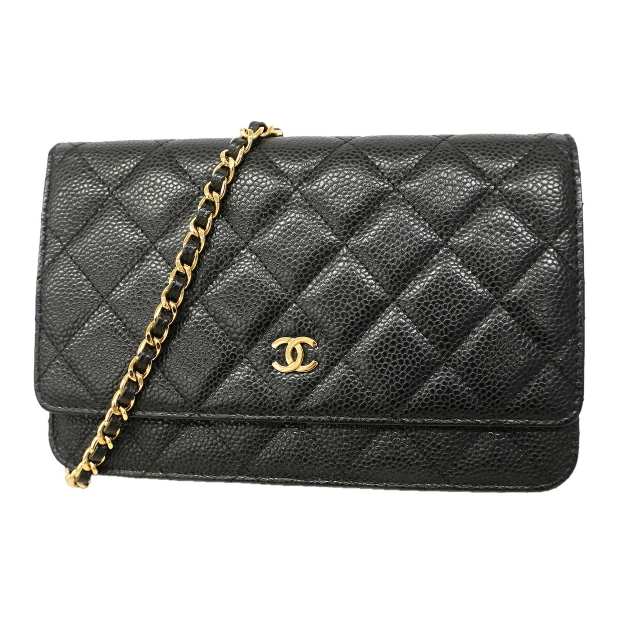 Chanel Black Grained Calfskin Chain/Shoulder Wallet (Pre-Owned)