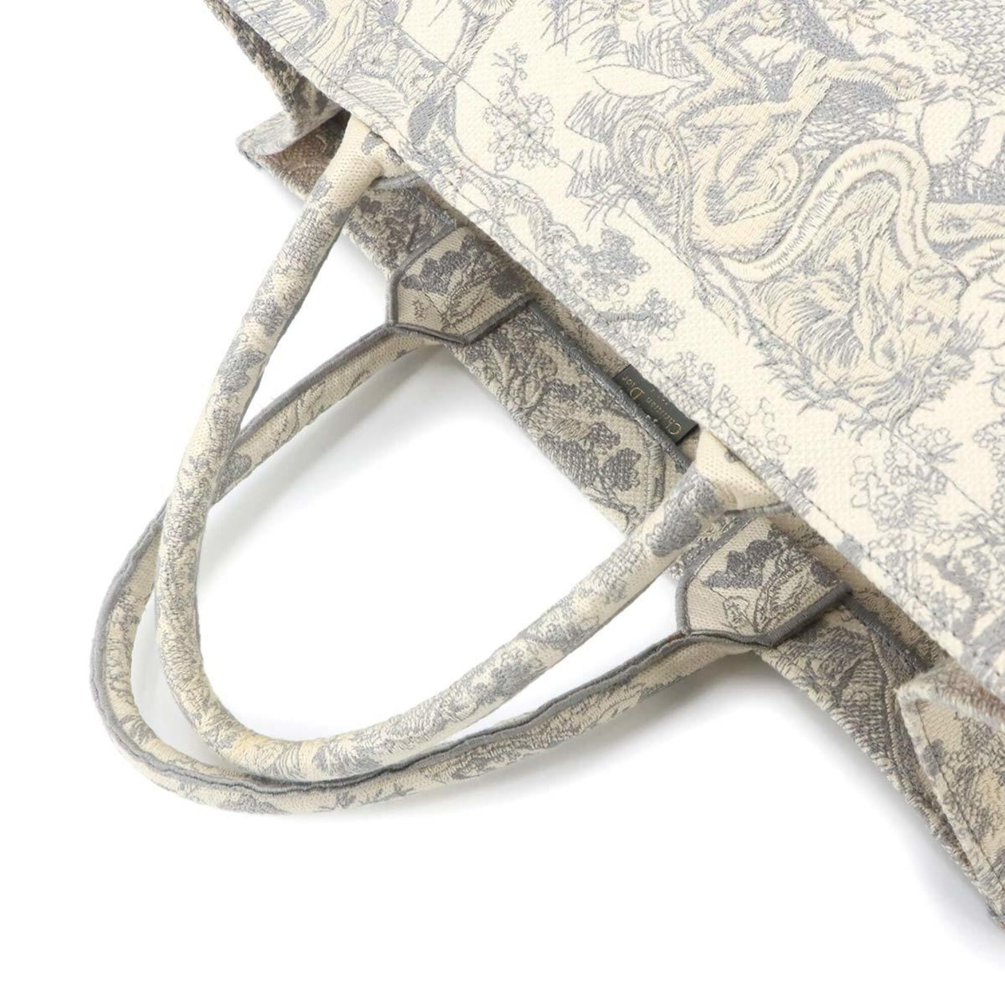 Christian Dior Gray White Canvas Handbag Tote Bag (Pre-Owned)