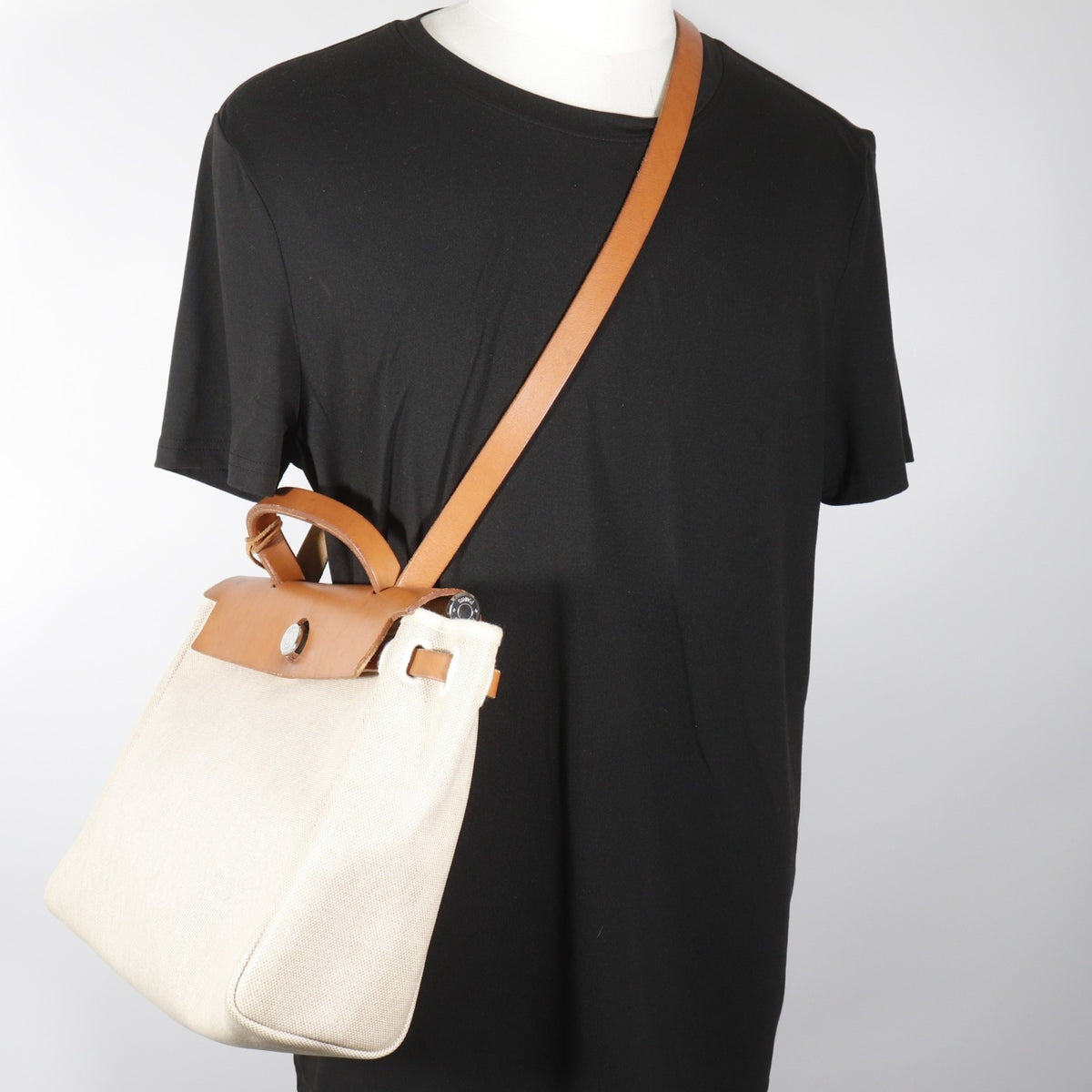 Hermes Her Bag Beige Black Toile H Shoulder Bag (Pre-Owned)