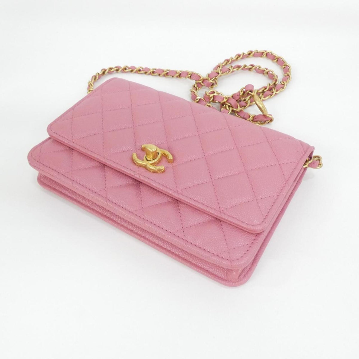 Chanel Pink Grained Calfskin Chain/Shoulder Wallet (Pre-Owned)